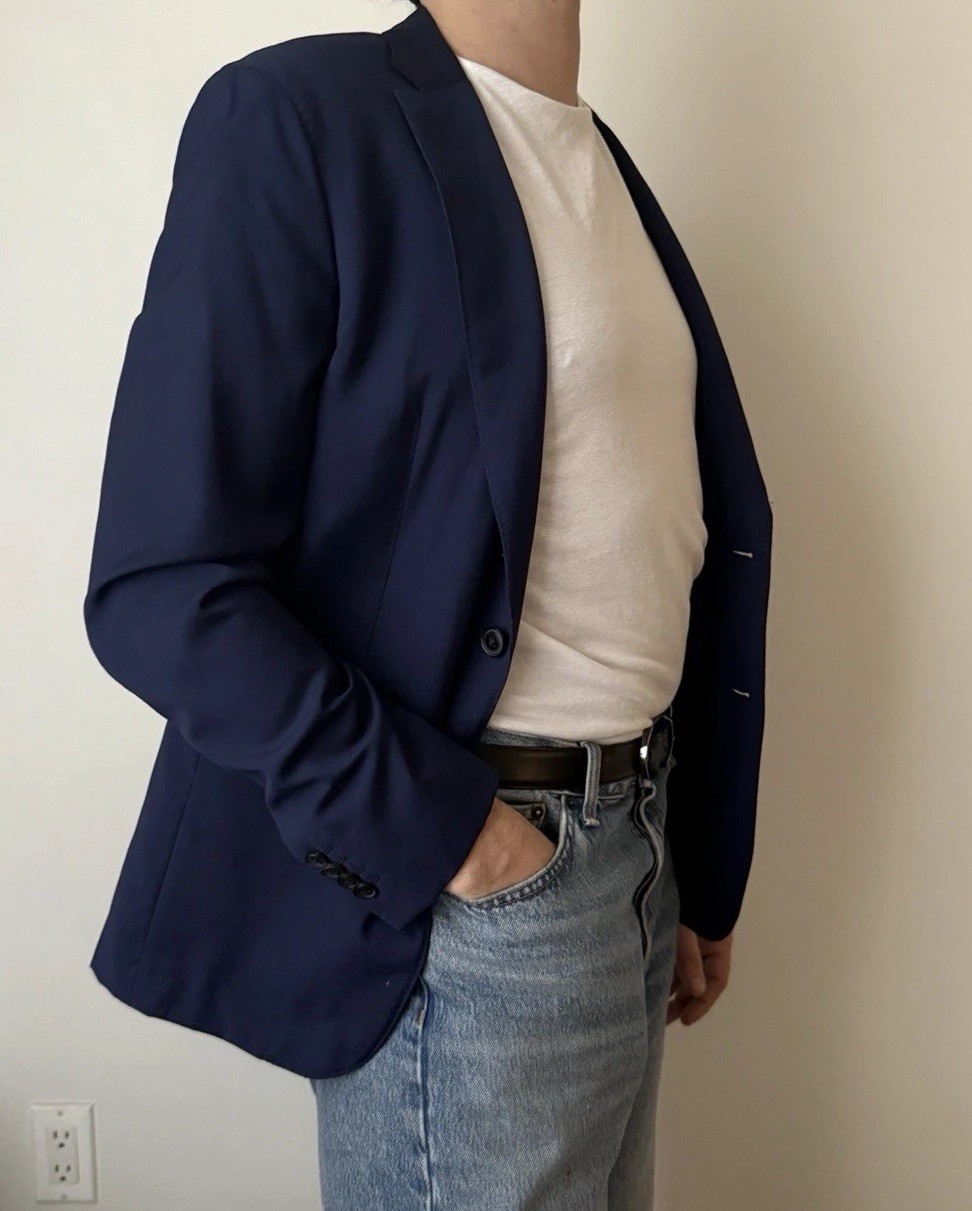 Bonne Gueule Navy Blue Blazer Sport Coat Tallia di Delfino Fabric Made in Italy