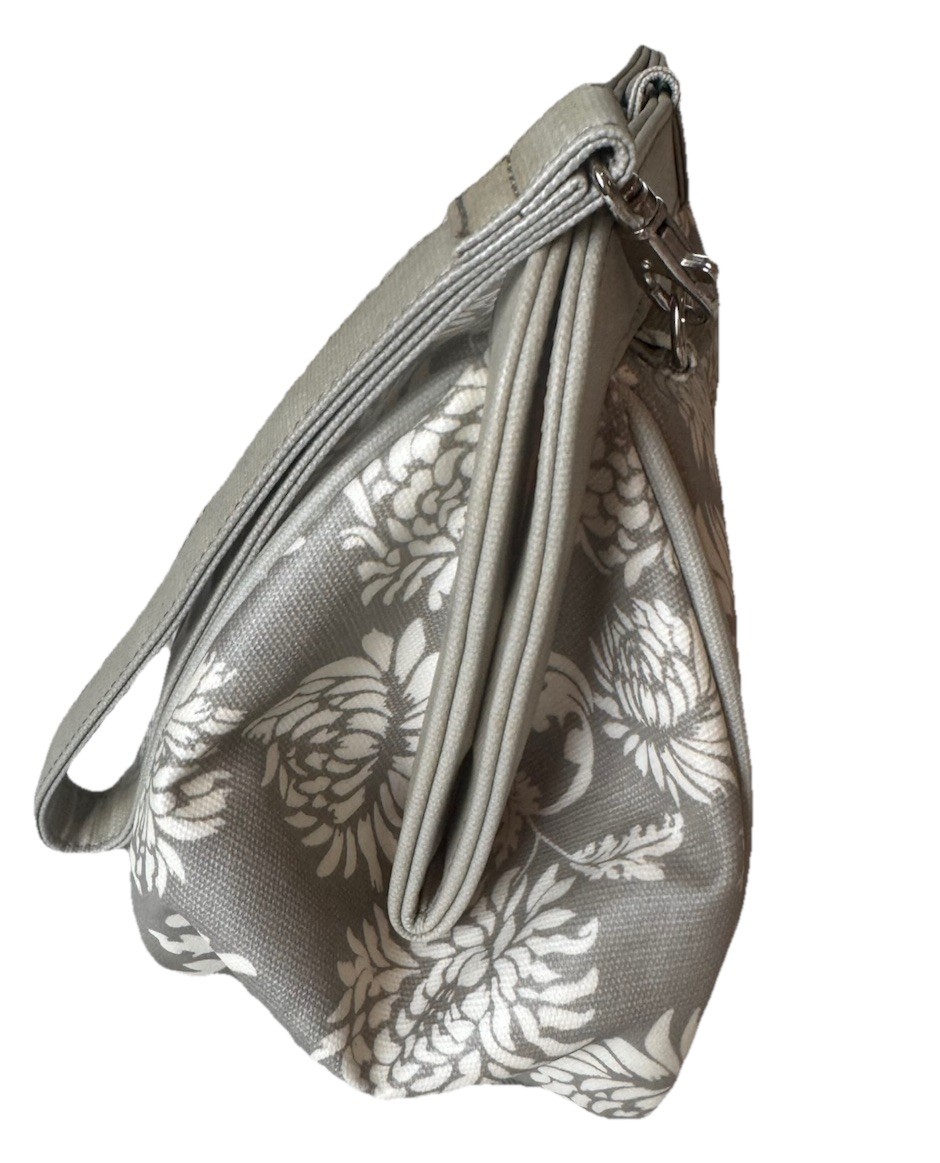 Petunia Pickle Bottom Gray Floral Gold Embroidered Clutch Handbag