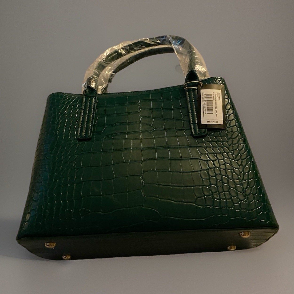 NWT Bebe Green Croco Satchel Top Handle Zip & Magnetic Detachable Strap