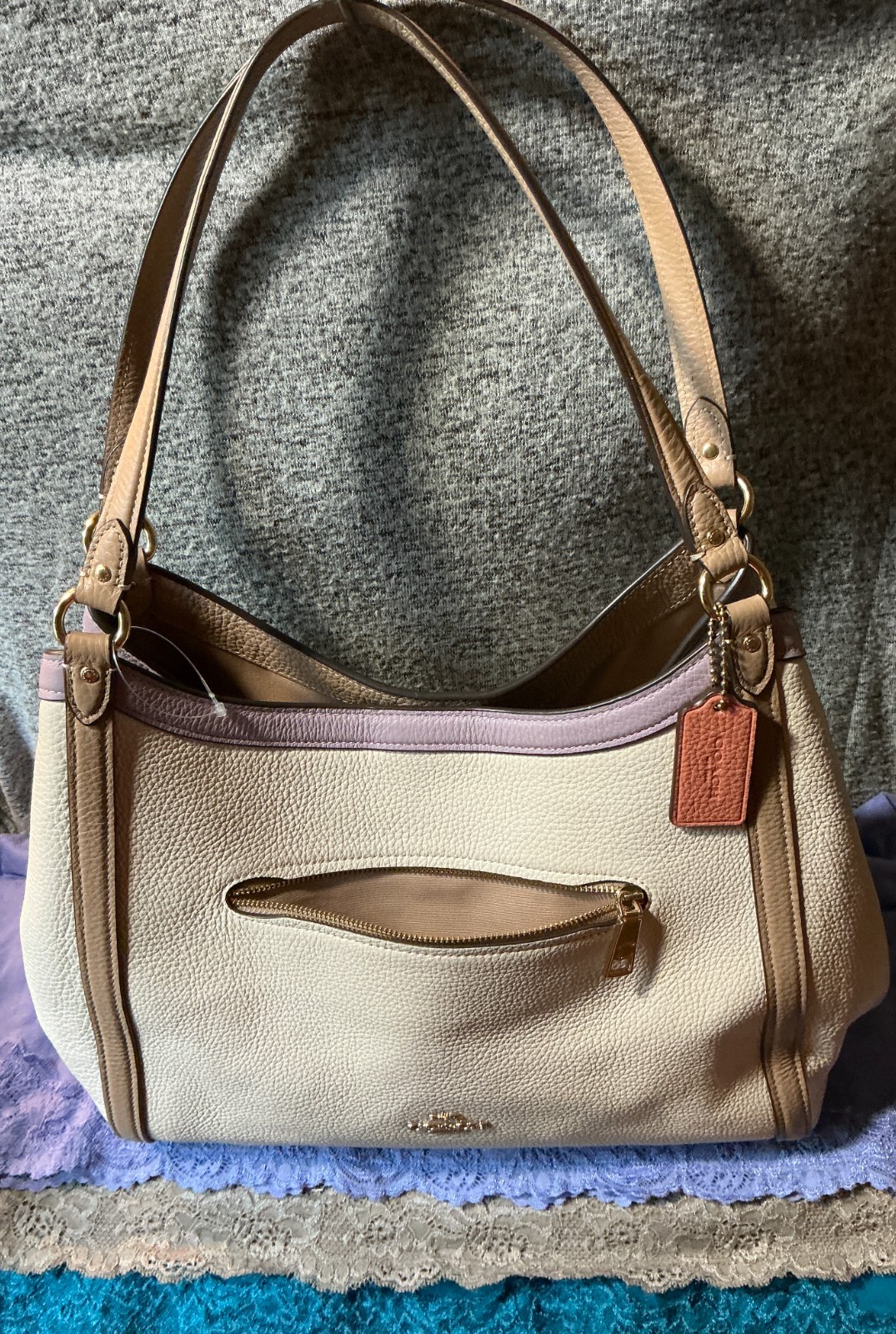 Coach Kristy Colorblock Pebble Grain Leather Snap Zip Carryall Tote & Satchel