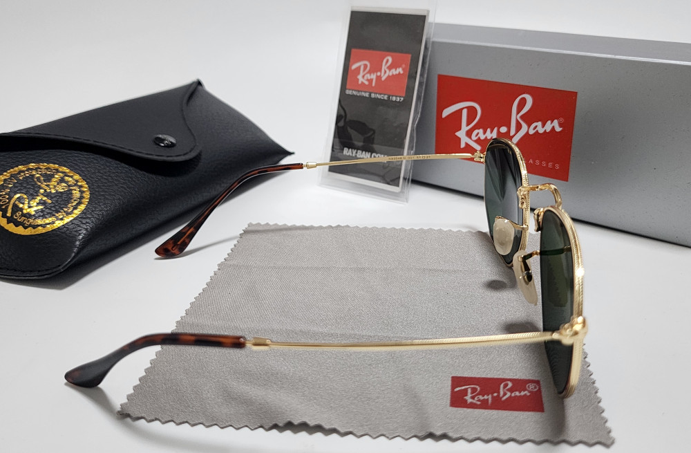 Ray-Ban RB3548N Hexagonal Sunglasses Gold Frame Glass Green Lens 51 mm
