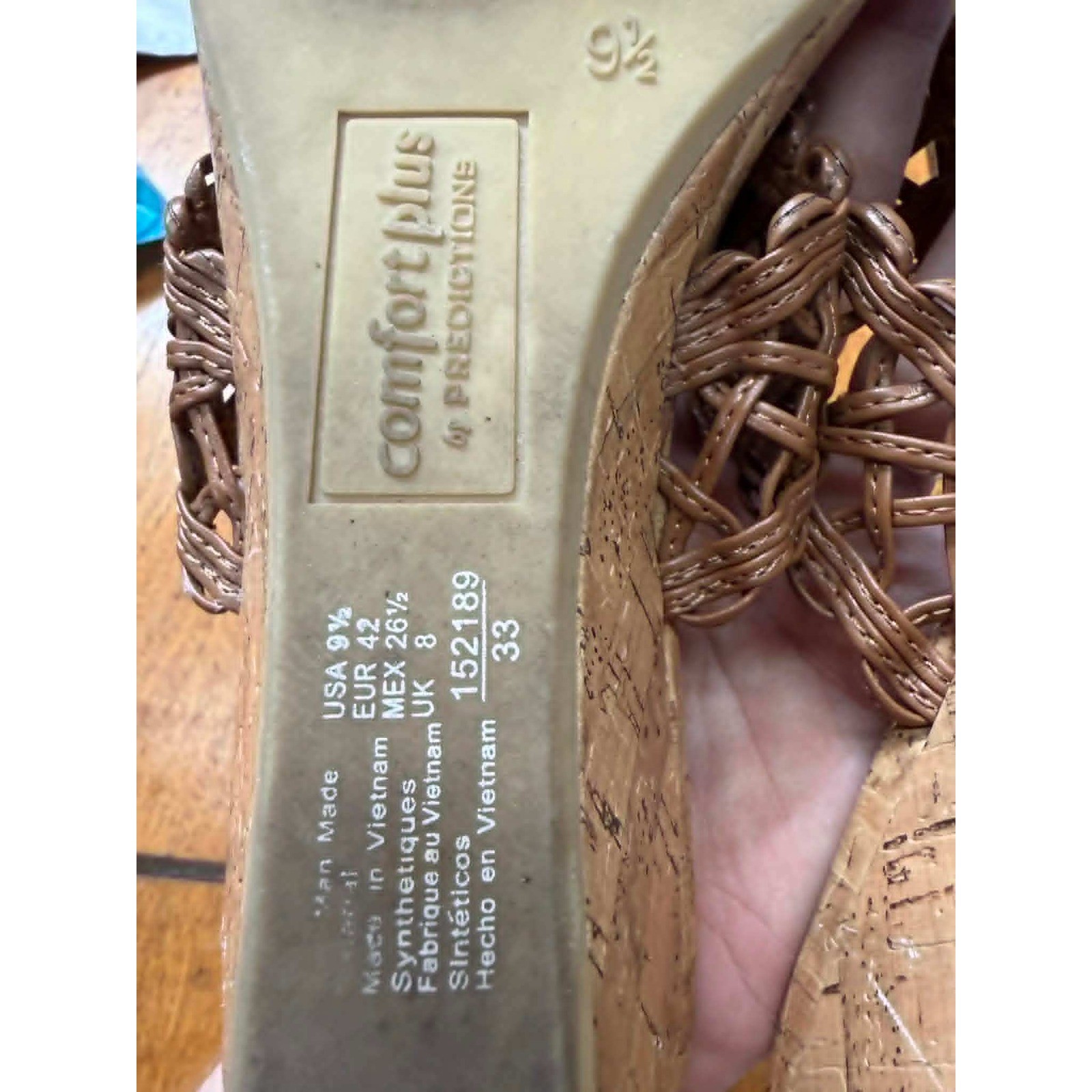 Comfort Plus by Predictions Brown Woven Cork Wedge Sandals Womens 9.5 152189