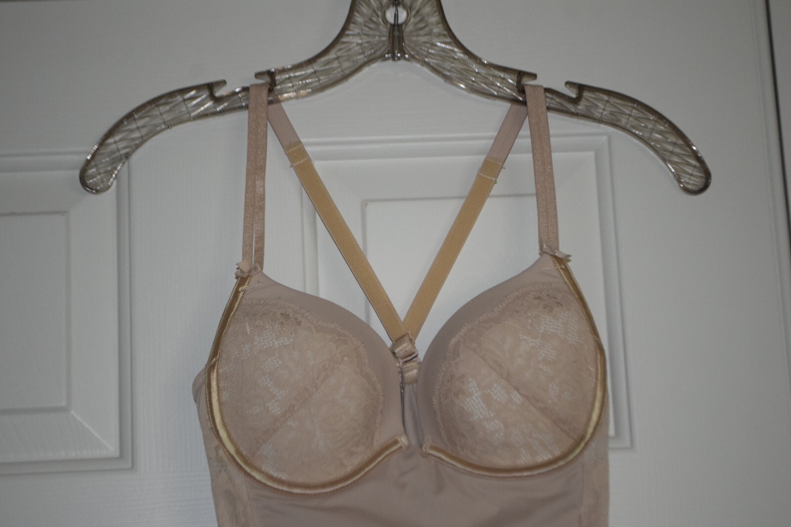 Women’s Size 34B Maidenform Nude Corset Dress Lace Trim Adjustable Straps & Back