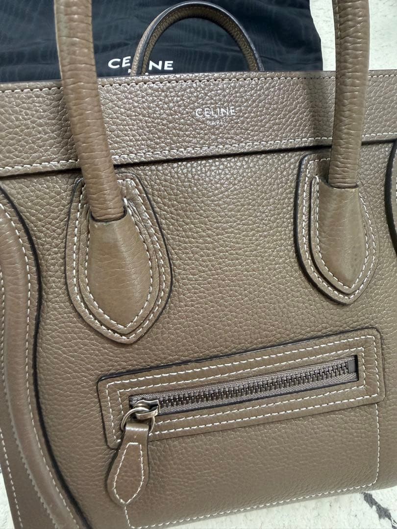 CELINE Luggage Nano Leather Handbag 2Way Shoulder Bag Souris Gray Women’s