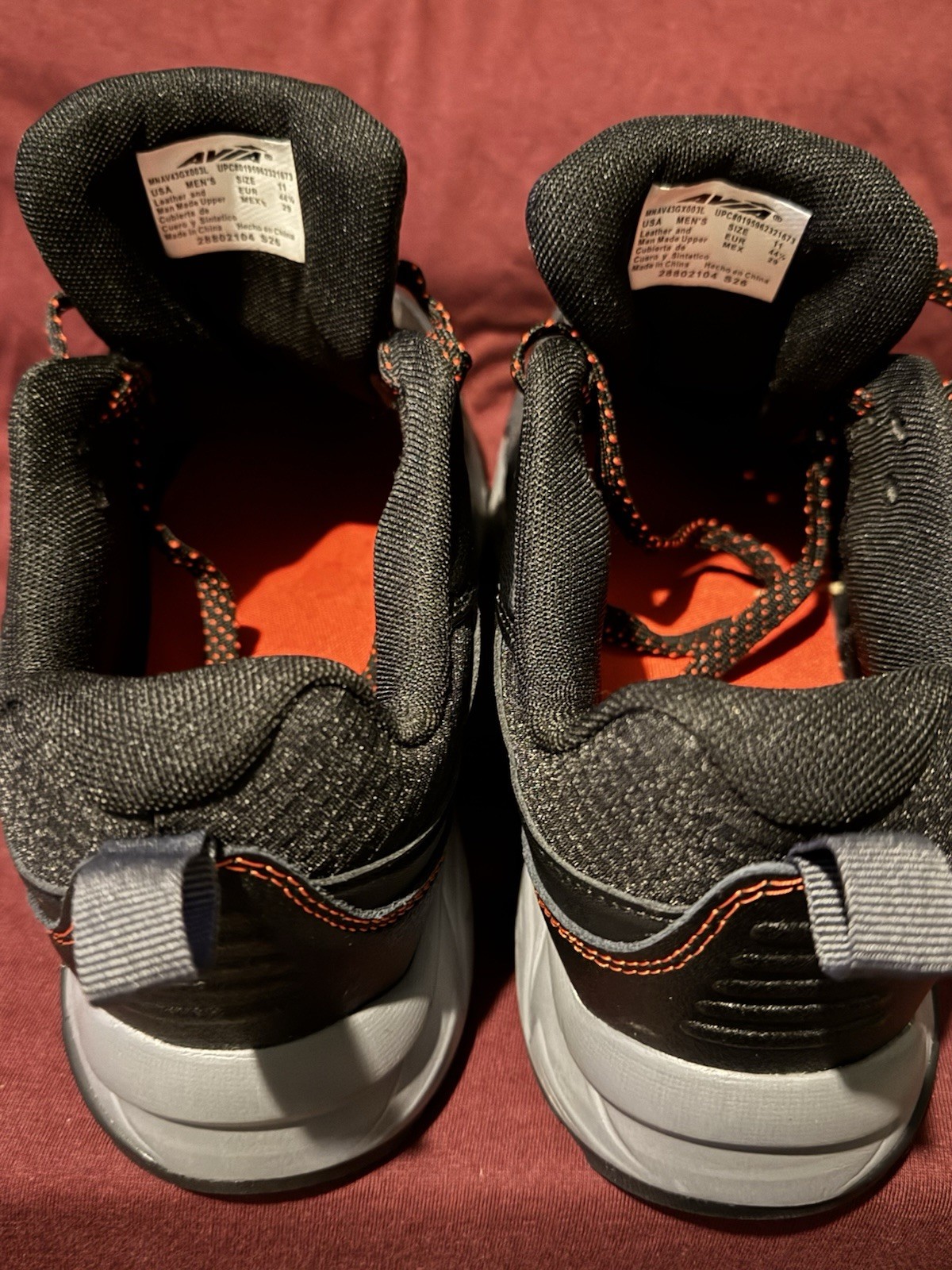 Avia Men’s Mid Top Athletic Sneakers Lace Up Black/Gray/Orange Leather MNAV43
