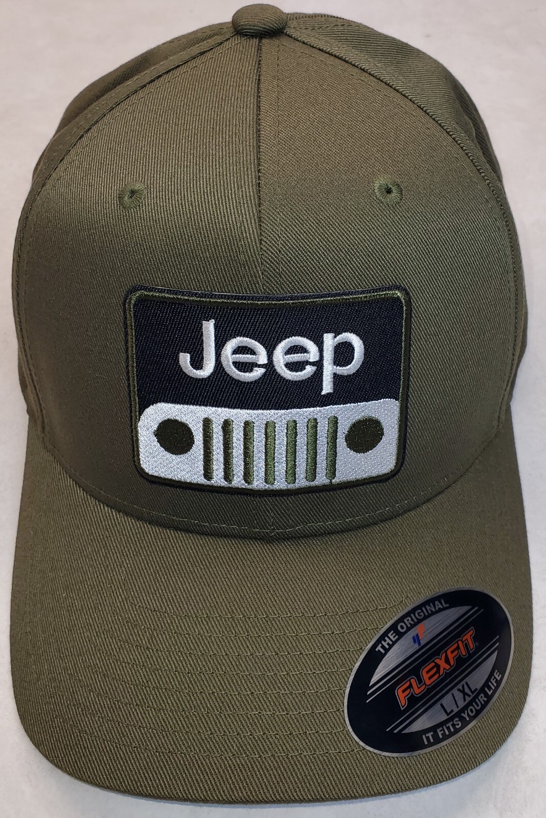 JEEP Patch on Flexfit 6277 Hat / Olive Green – L/XL 7 1/8″ – 7 5/8″