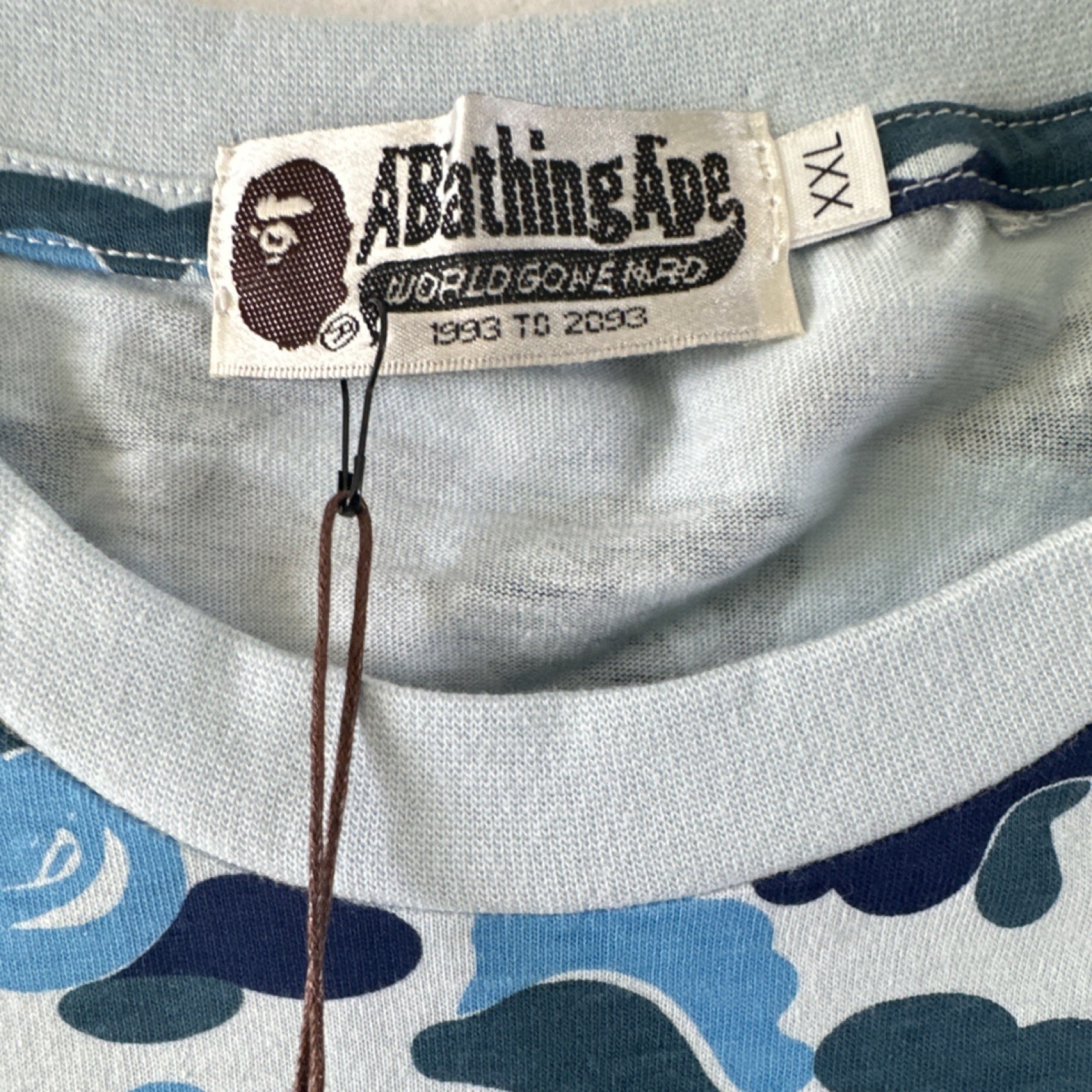 New w Tags A Bathing Ape BAPE Mens XXL Blue Camo Shark Graphic Crew T Shirt