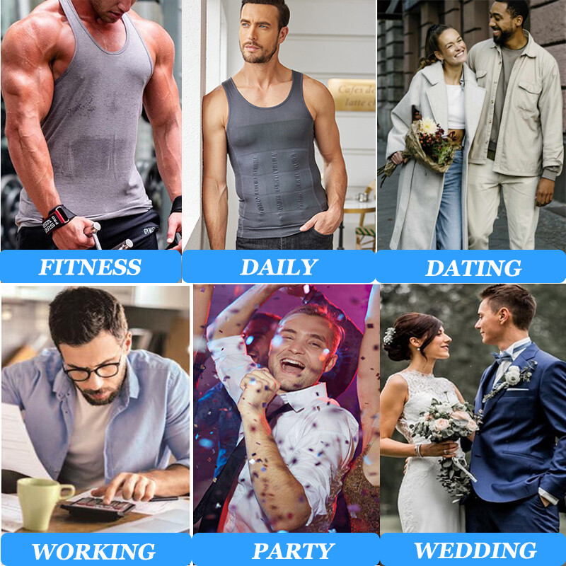 MENS SLIMMING BODY SHAPER BELLY CHEST COMPRESSION VEST GIRDLE SHIRTS TANK TOP US