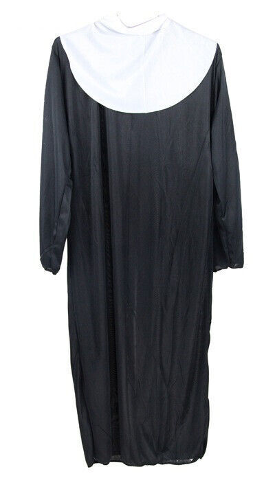 Halloween Horror Scary Nun Black Robe Suit + Mask Costume Cosplay w/Hood & Cross