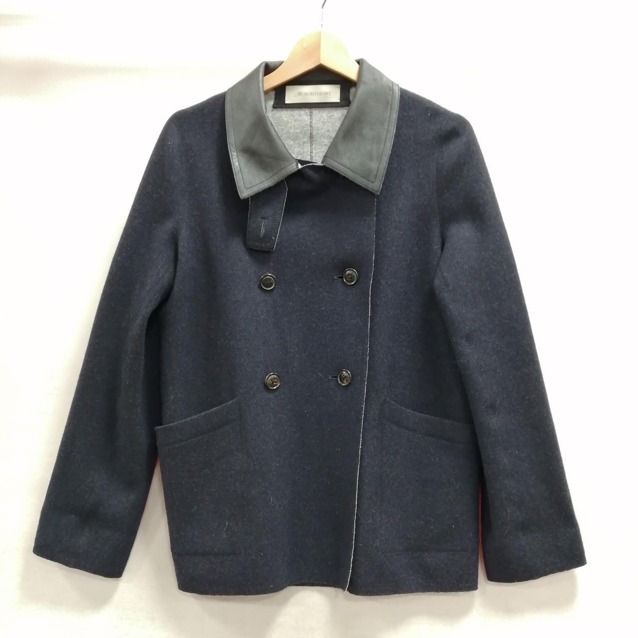 THE SECRET CLOSET Cashmere Blend Wool Short Coat Navy M Used