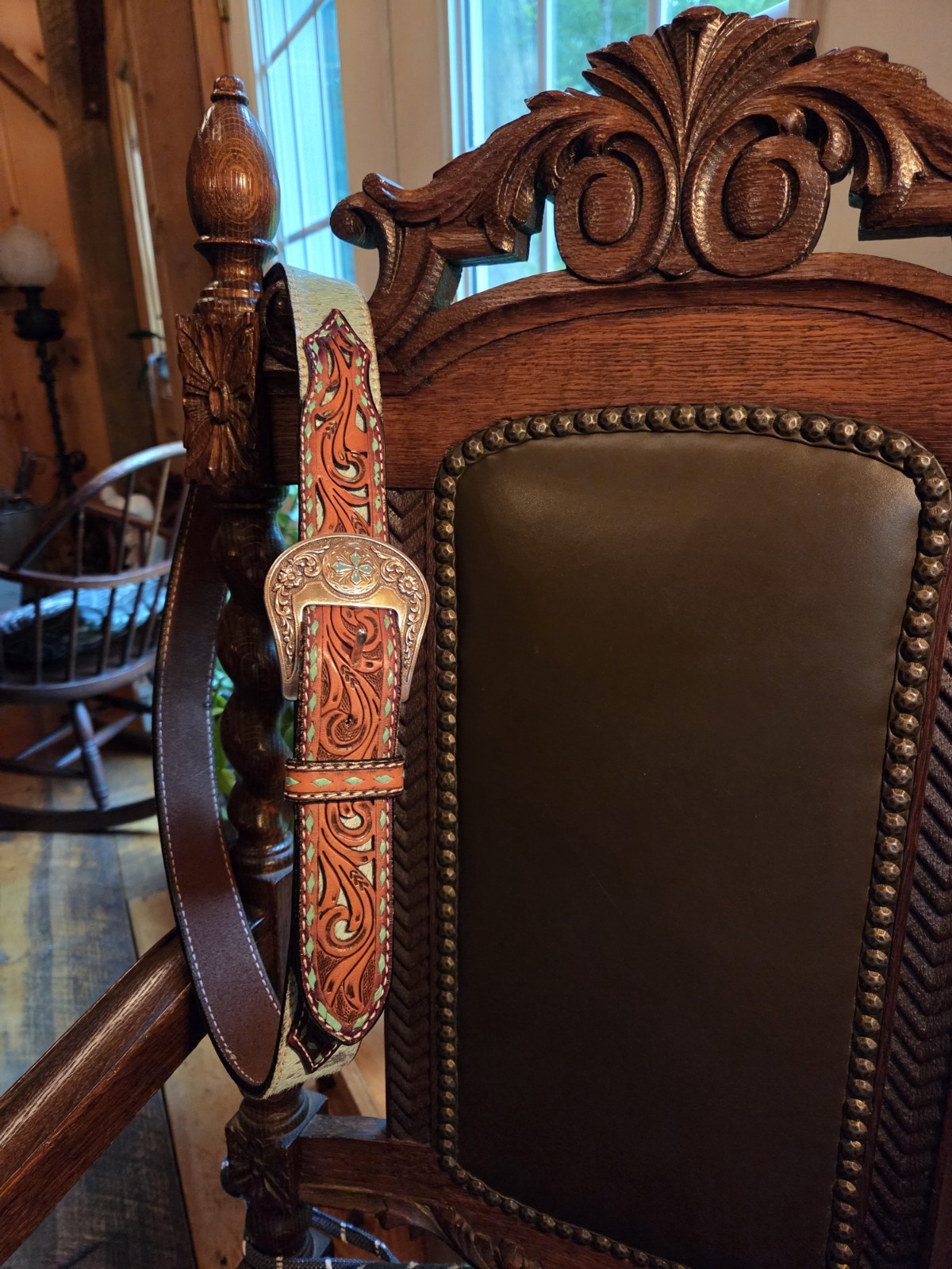 Angel Ranch Genuine Leather Belt Turquoise w/ Silver Tone Western Buckle
