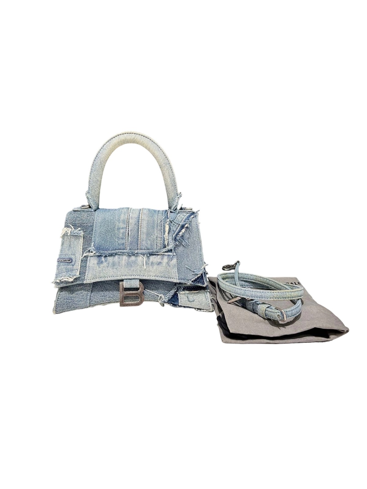 Balenciaga Hourglass Denim Leather Blue Small Top Handle Bag