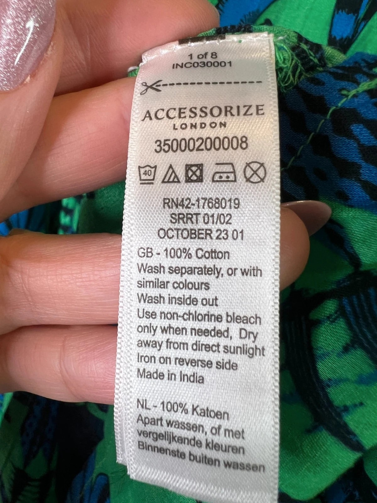 Accessorize Fan Halterneck Mini Dress Size Medium Green Blue Floral Cotton