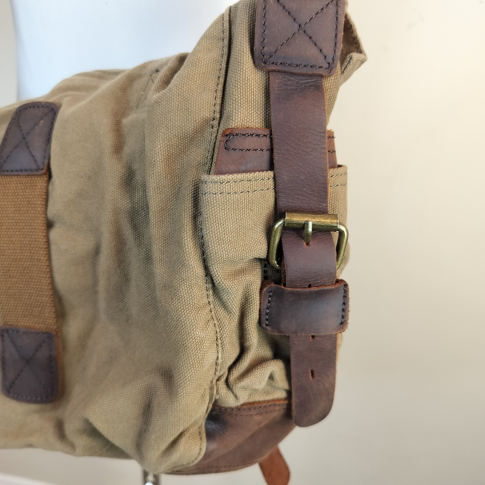Muchuan Canvas & Leather Messenger Crossbody Bag Unisex Utility Gorpcore Rugged