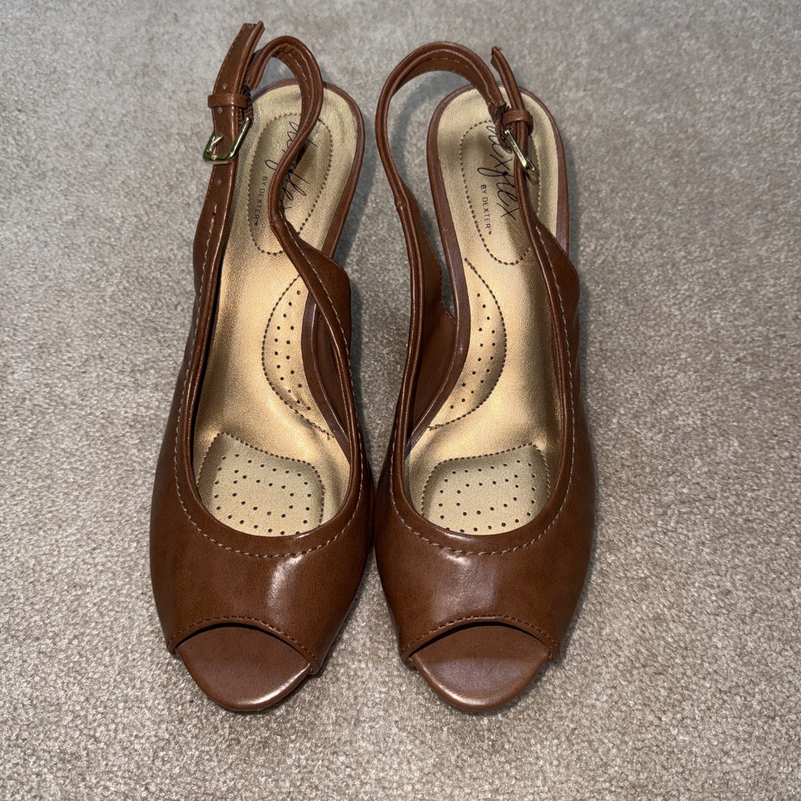 Women’s Leather Open-Toe Heel, Size 37 (US 7), Brown Defiled by Dexter