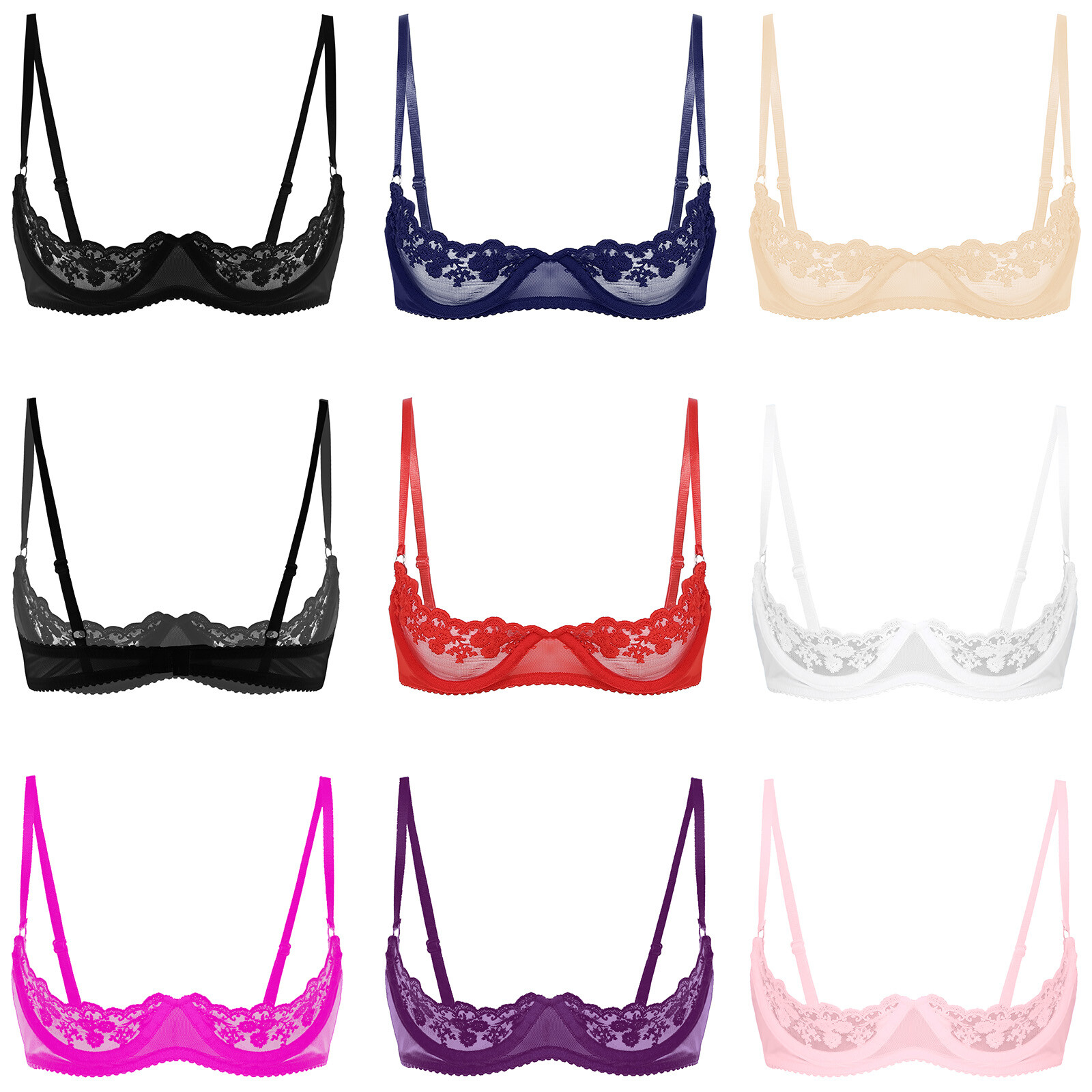 US Womens Underwear Balconette Lingerie Mesh Bra Sleepwear Top Sheer Nightwear