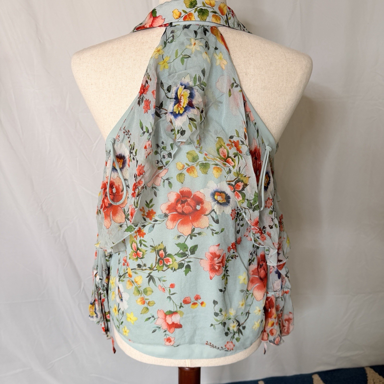 Alice + Olivia Blayne Floral Print Cold-shoulder Silk Top blouse,NWT