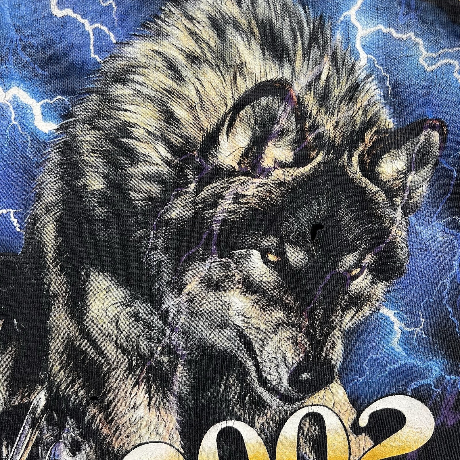 Vintage Sturgis Shirt Mens Large Black Purple Lightning Wolf Biker Rally AOP
