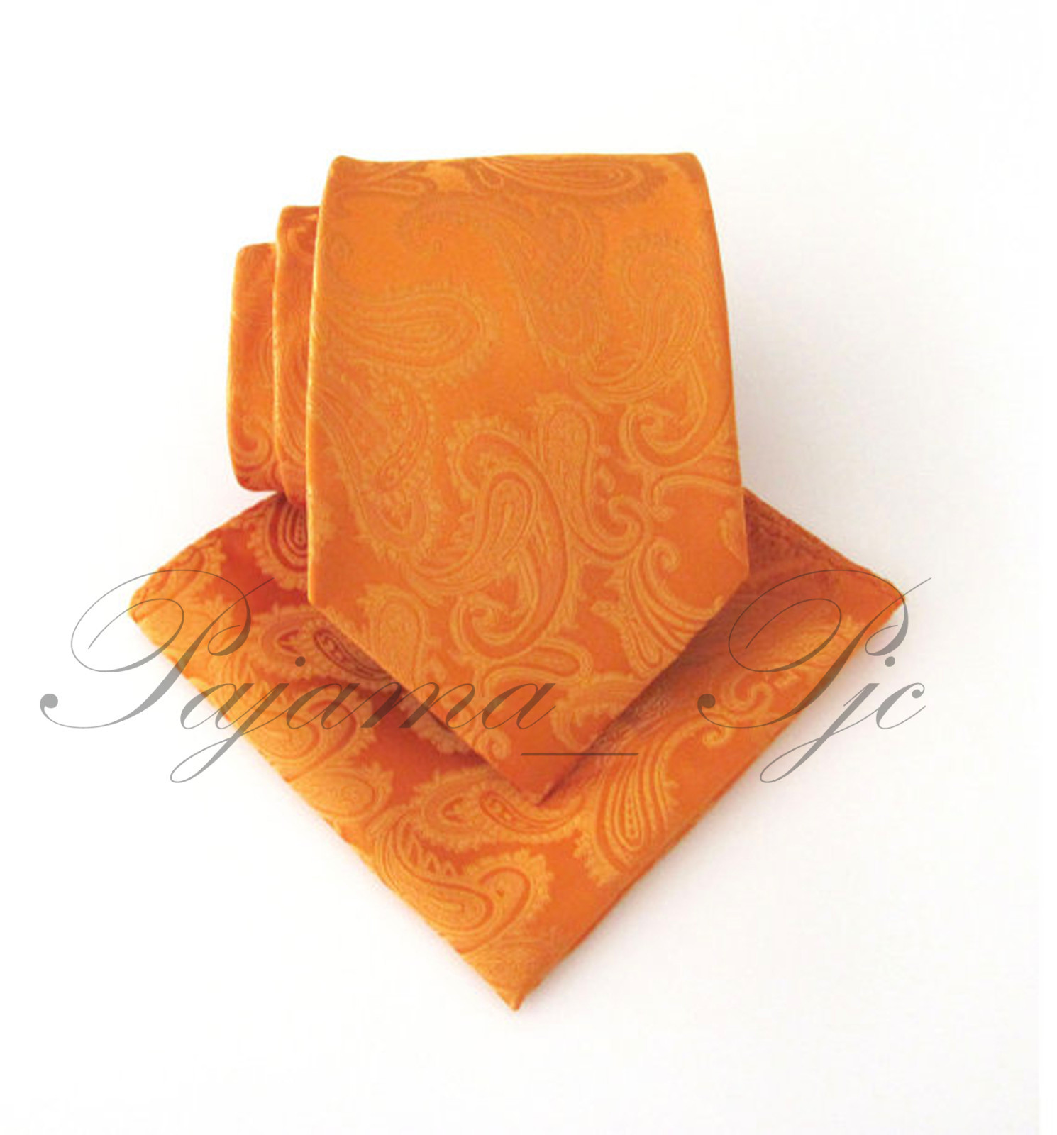 New Men’s Orange Neck tie and Pocket Square Hankie Set Formal Wedding 600-EE