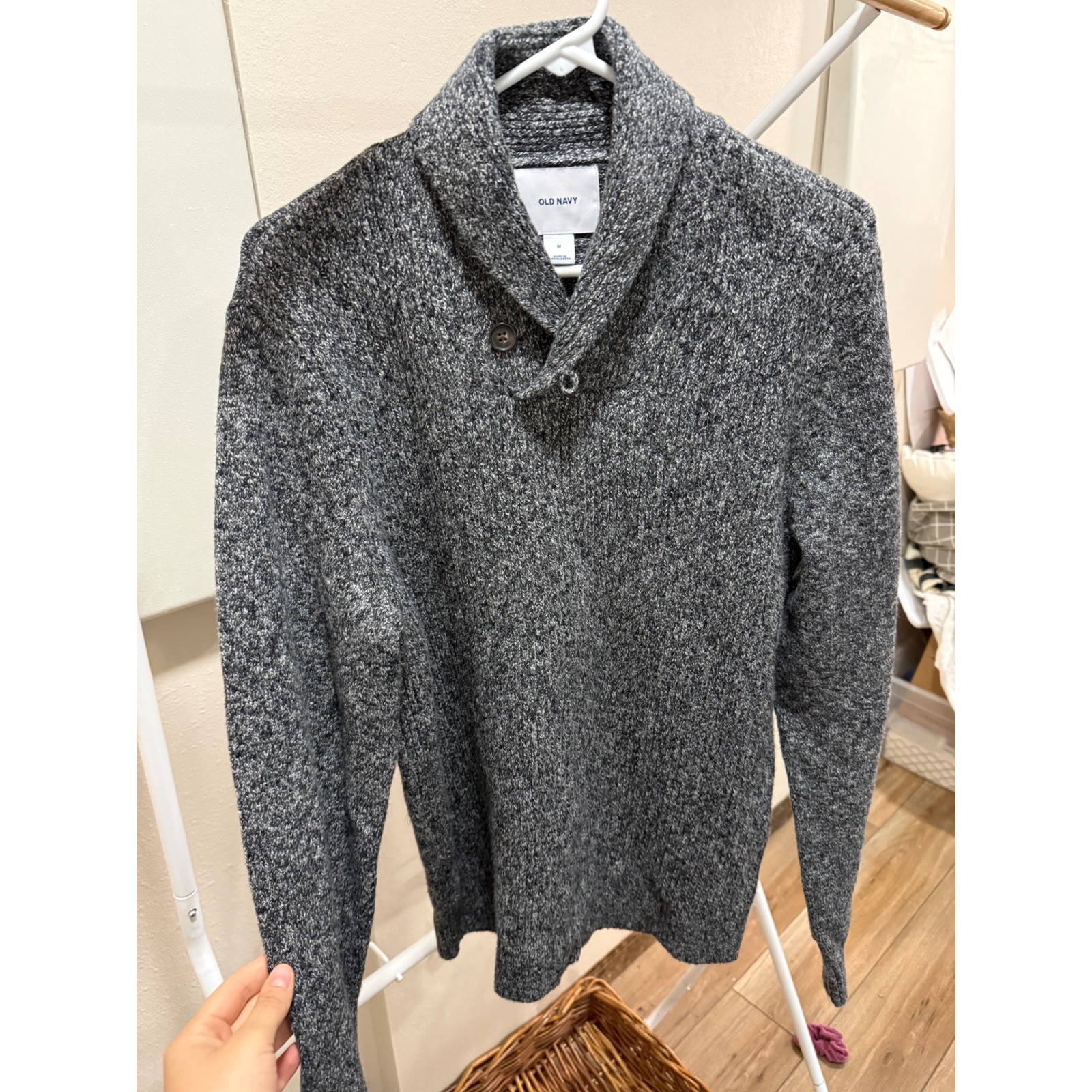 Old Navy Mens Gray Marled Shawl Collar Pullover Sweater Medium Classic Knit