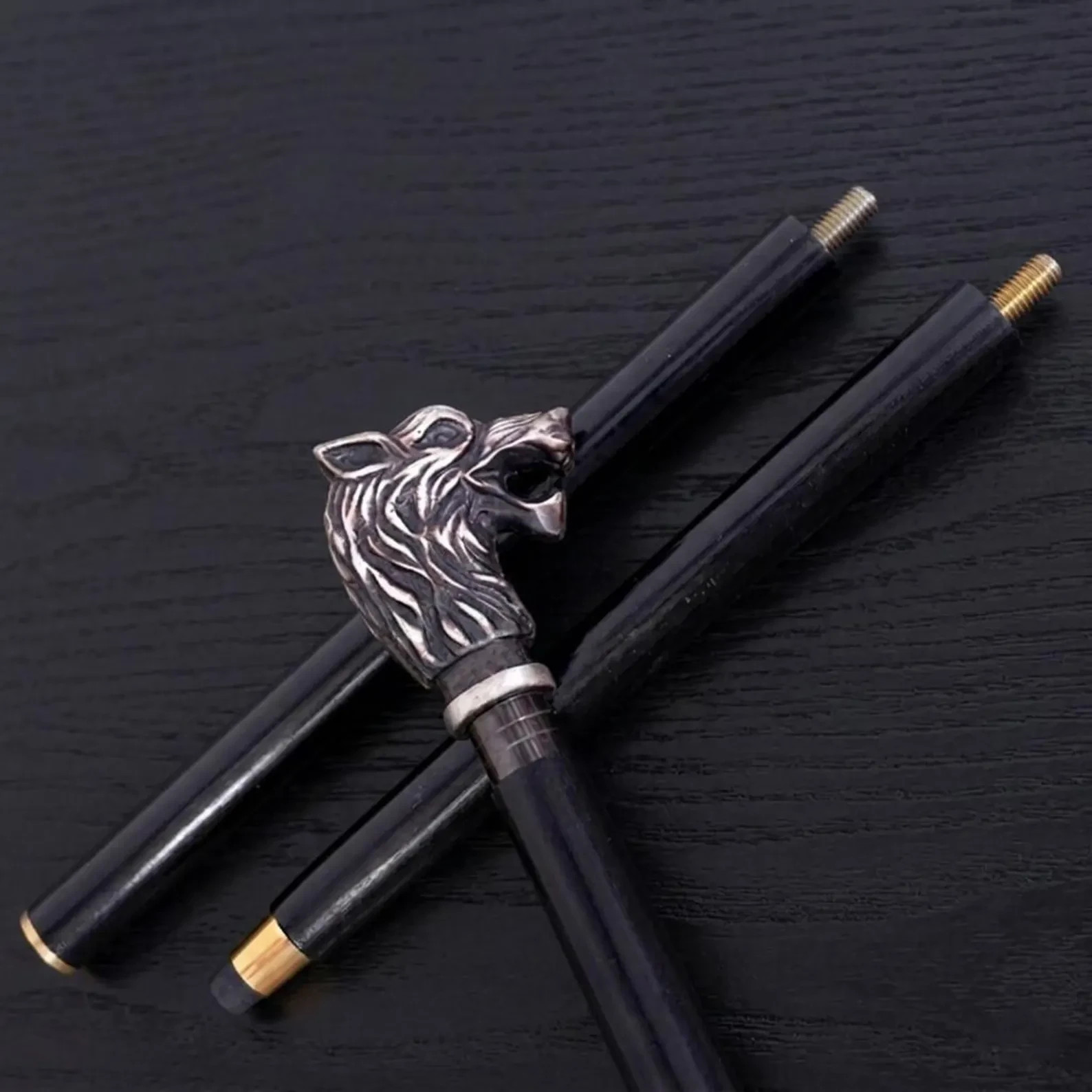 Handmade Wolf Headle Walking Stick ,Antique Brass Handle , Gift for Men & Women