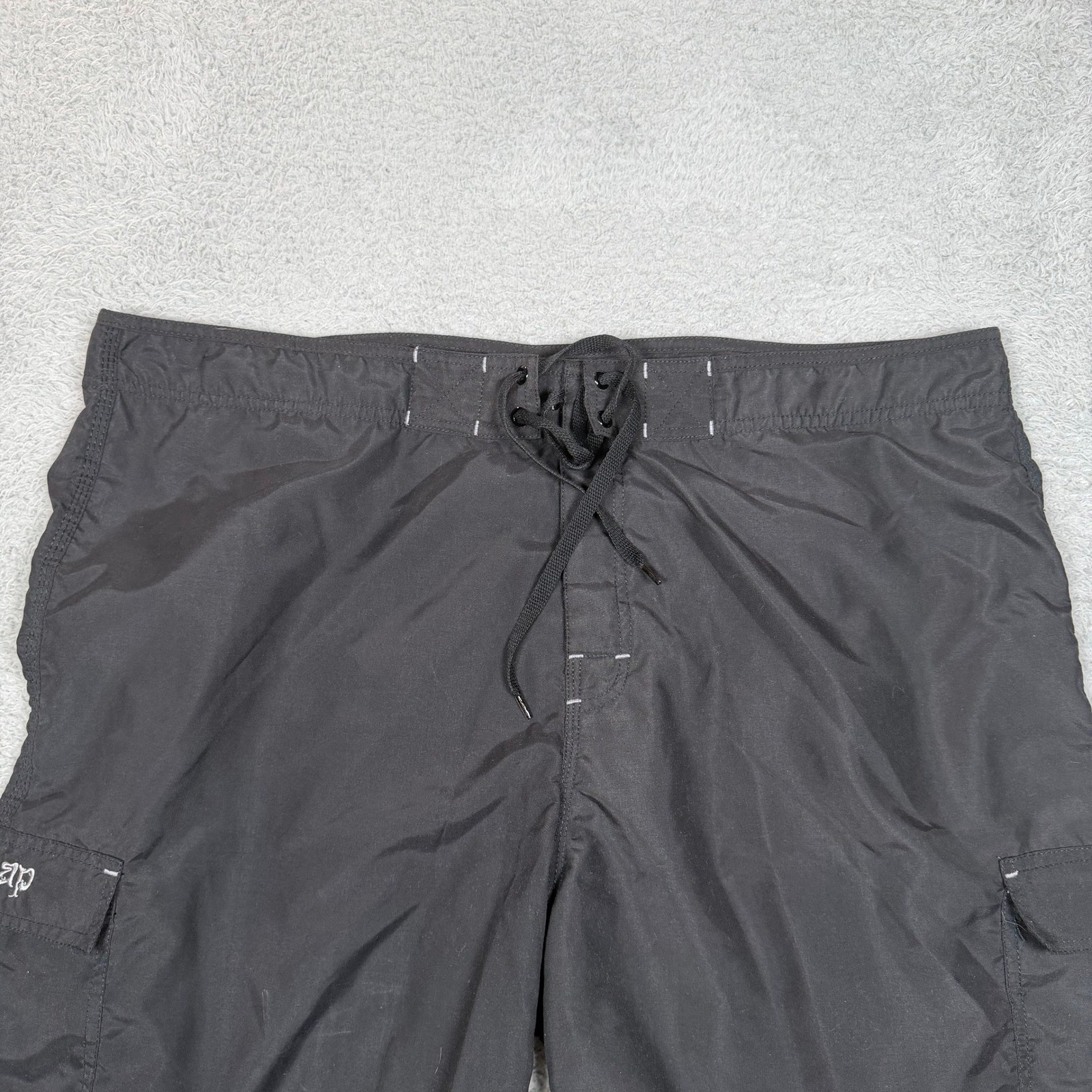 Snap Mens Black Microfibre Cargo Board Shorts Swim Trunks Size 44 Lace Up Y2K