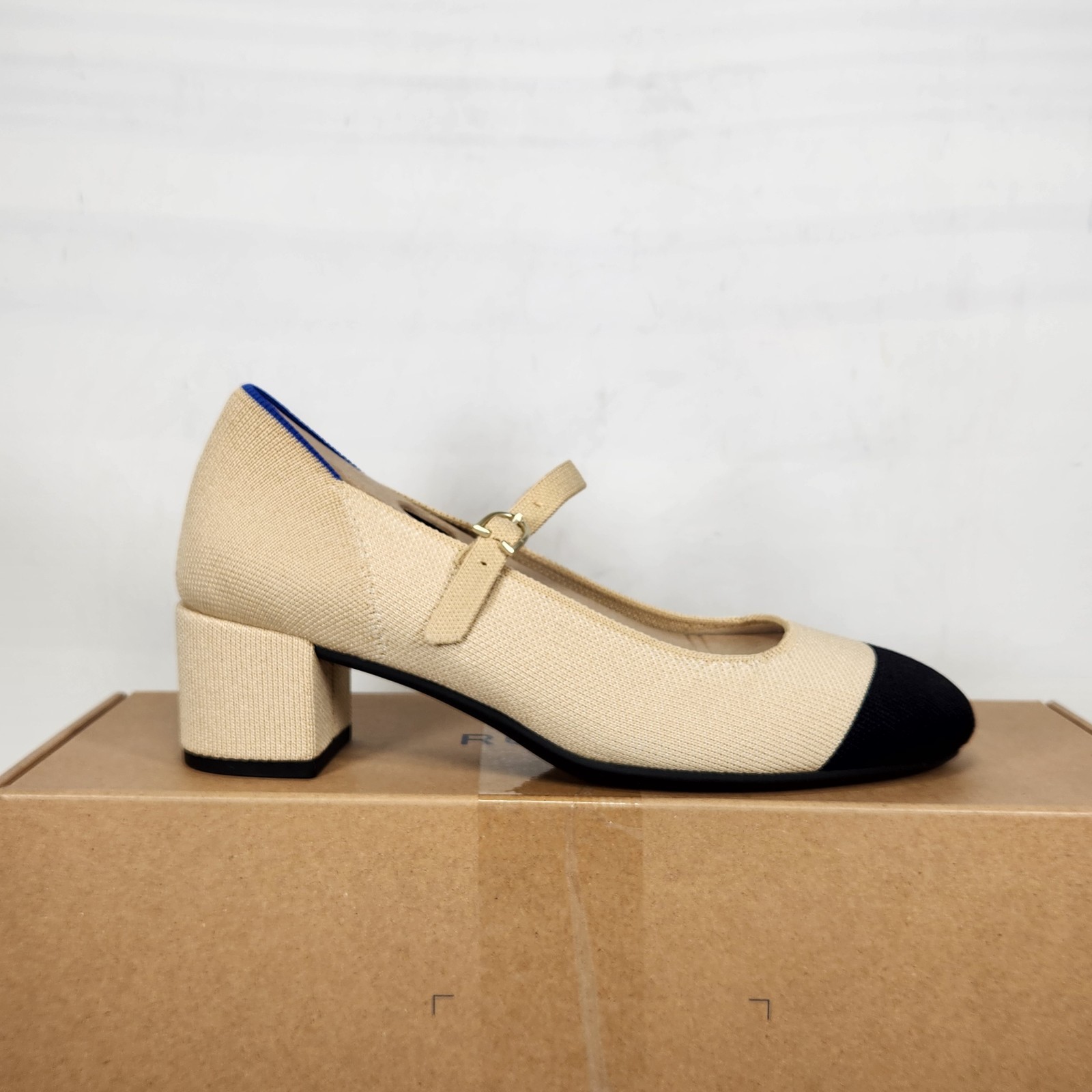 Size 7.5 – Rothys The Mary Jane Heel – Cream Captoe