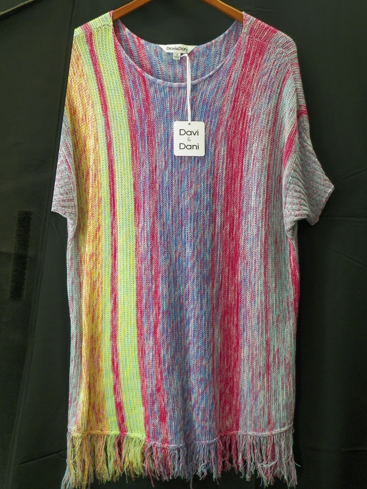 Davi & Dani Multi Striped Oversized Loose Fit Sweater Top Size Small