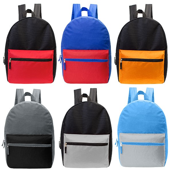 24-Pack 17″ Bulk Two-Tone Backpacks (Bookbags) for Students in 6 Assorted Colors