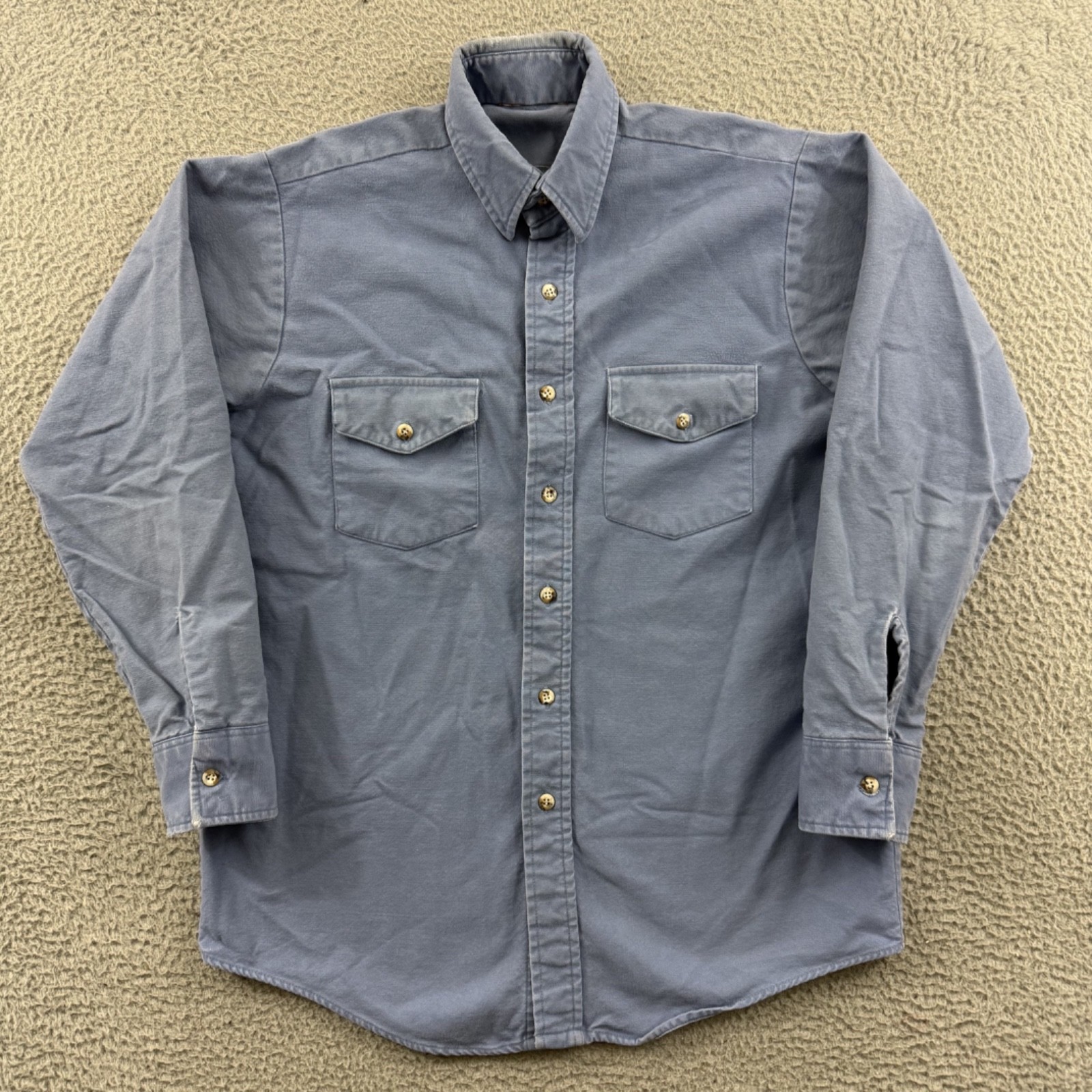 Vintage Woolrich Shirt Men Medium Blue 90s Button Up Chamois Hunting Outdoor USA