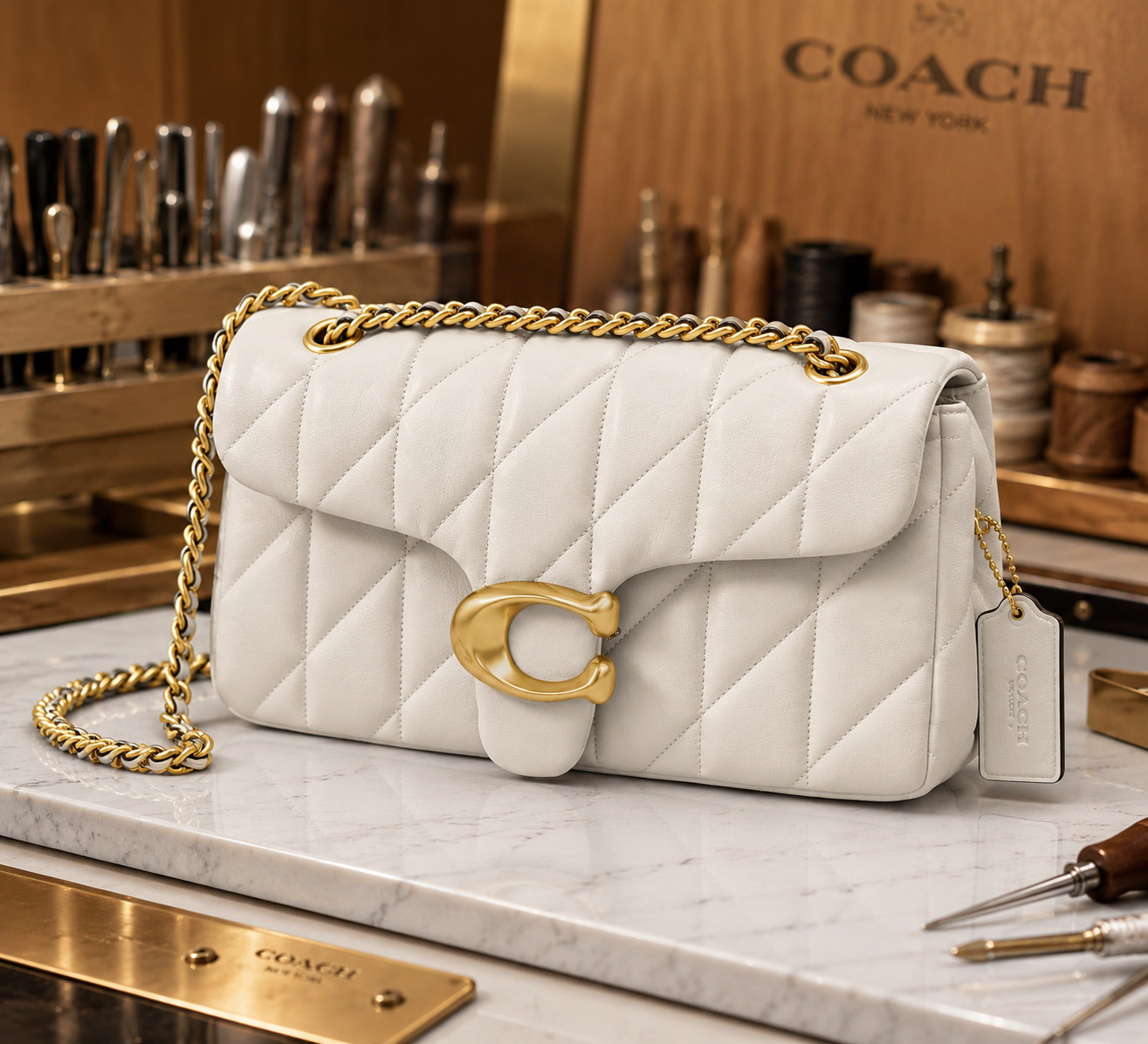 COACH Tabby Shoulder Bag 26 Pillow Quilting Chalk White Nappa Leather CP150