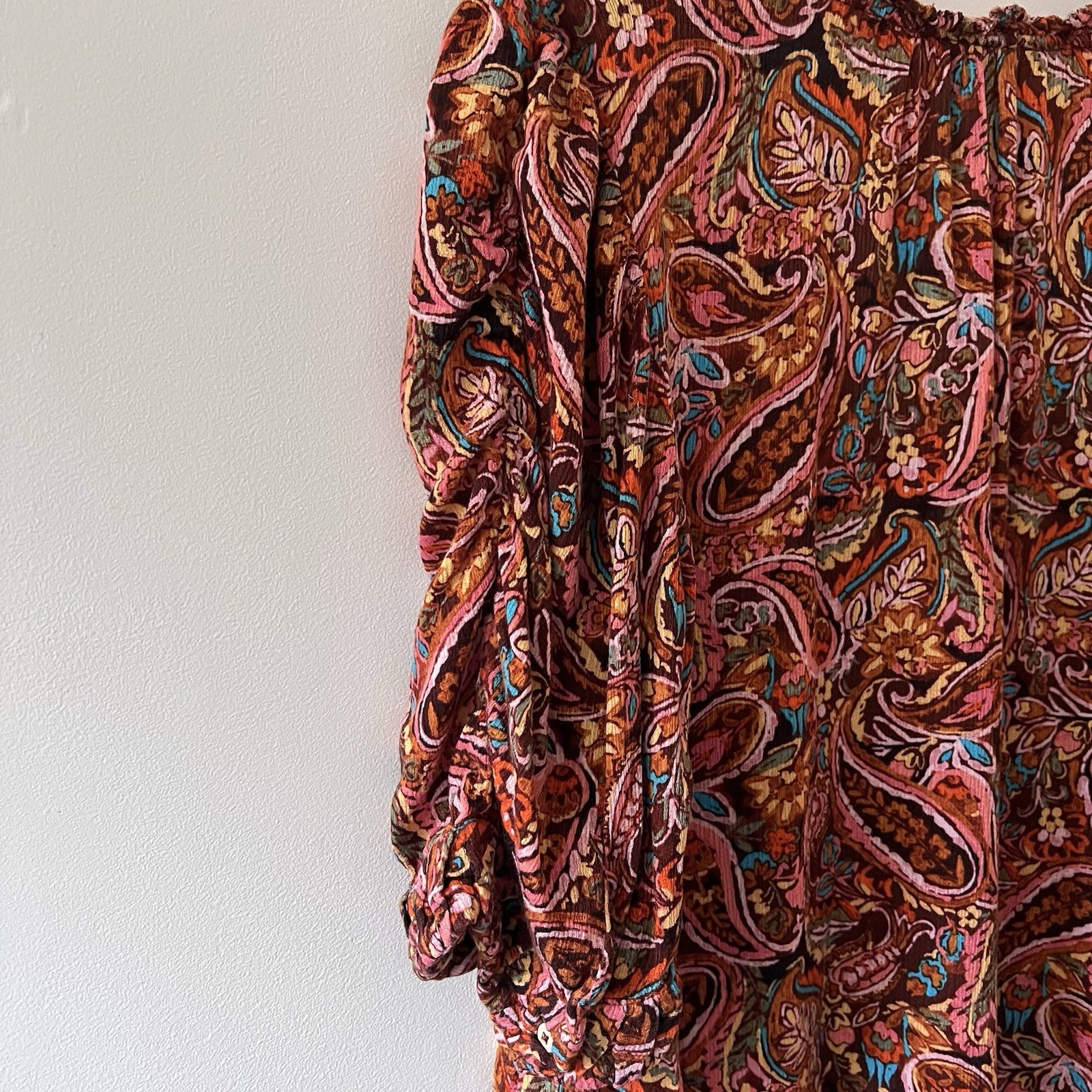 Democracy Paisley Multi-color V-Neck Blouse 3/4 Sleeves Lightweight L EUC
