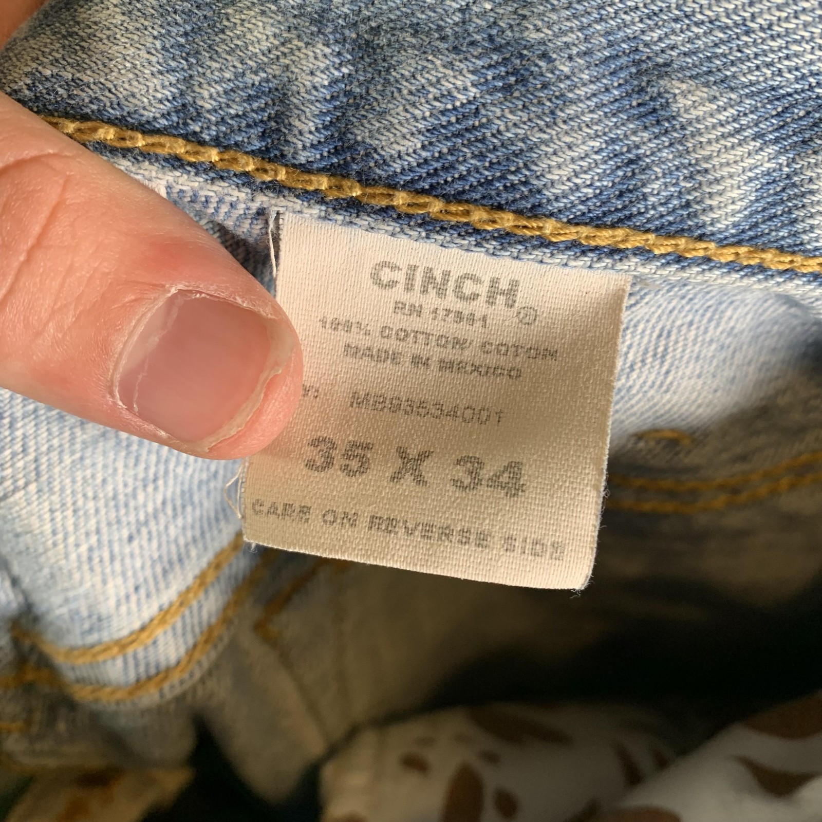 Cinch 003 White Label Rigid Jeans Mens 35×34 Blue Light Wash Stone Bootcut