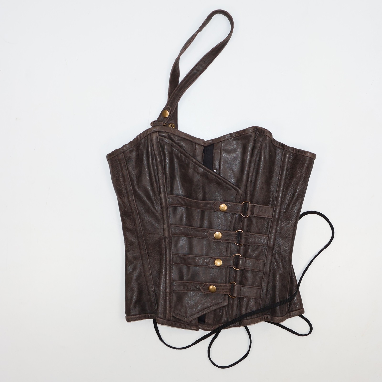 Costume Mansion Brown Real Leather Corset Bustier One Shoulder Steampunk 28 Inch