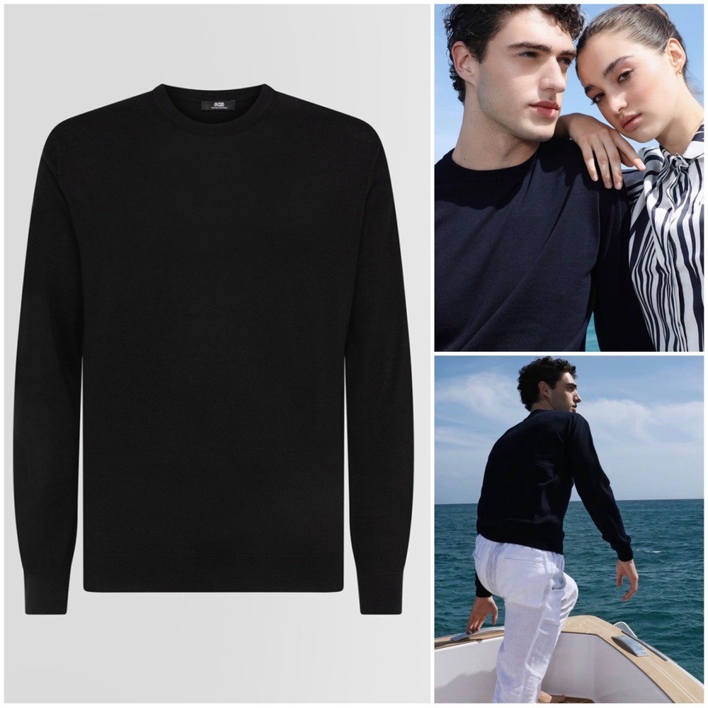 ALPHA STUDIO Men’s Size IT 52 / US Large Black Silk Cashmere Crew Neck Sweater