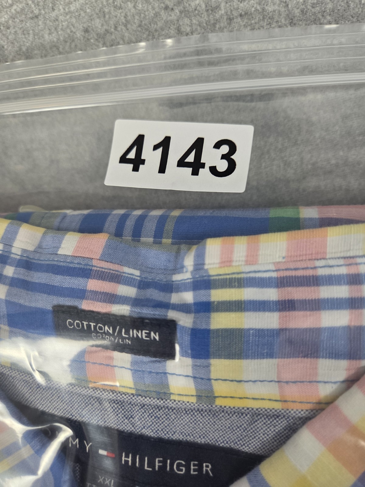 Tommy Hilfiger Mens 2XL Linen Blend Shirt Custom Fit Pastel Plaid Beach Cruise