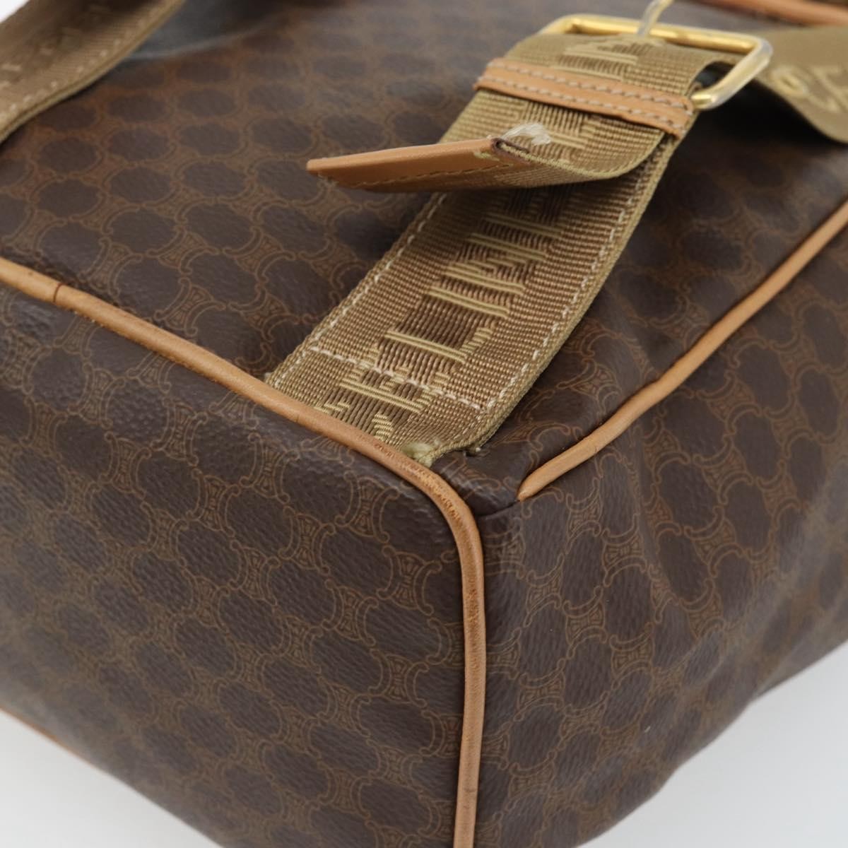CELINE Macadam Canvas Backpack PVC Leather Brown Gold Auth 182528A