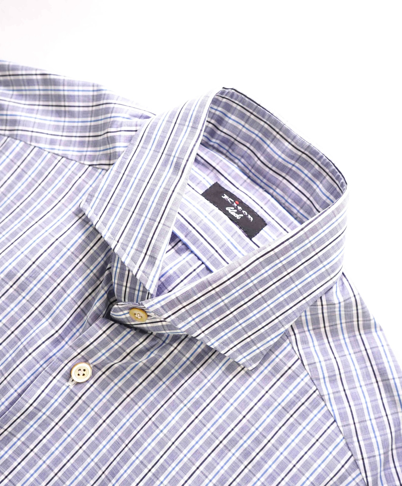 $995 KITON – BLACK Gray/Blue Check CUTAWAY Collar Button Down Shirt – 15.5 39