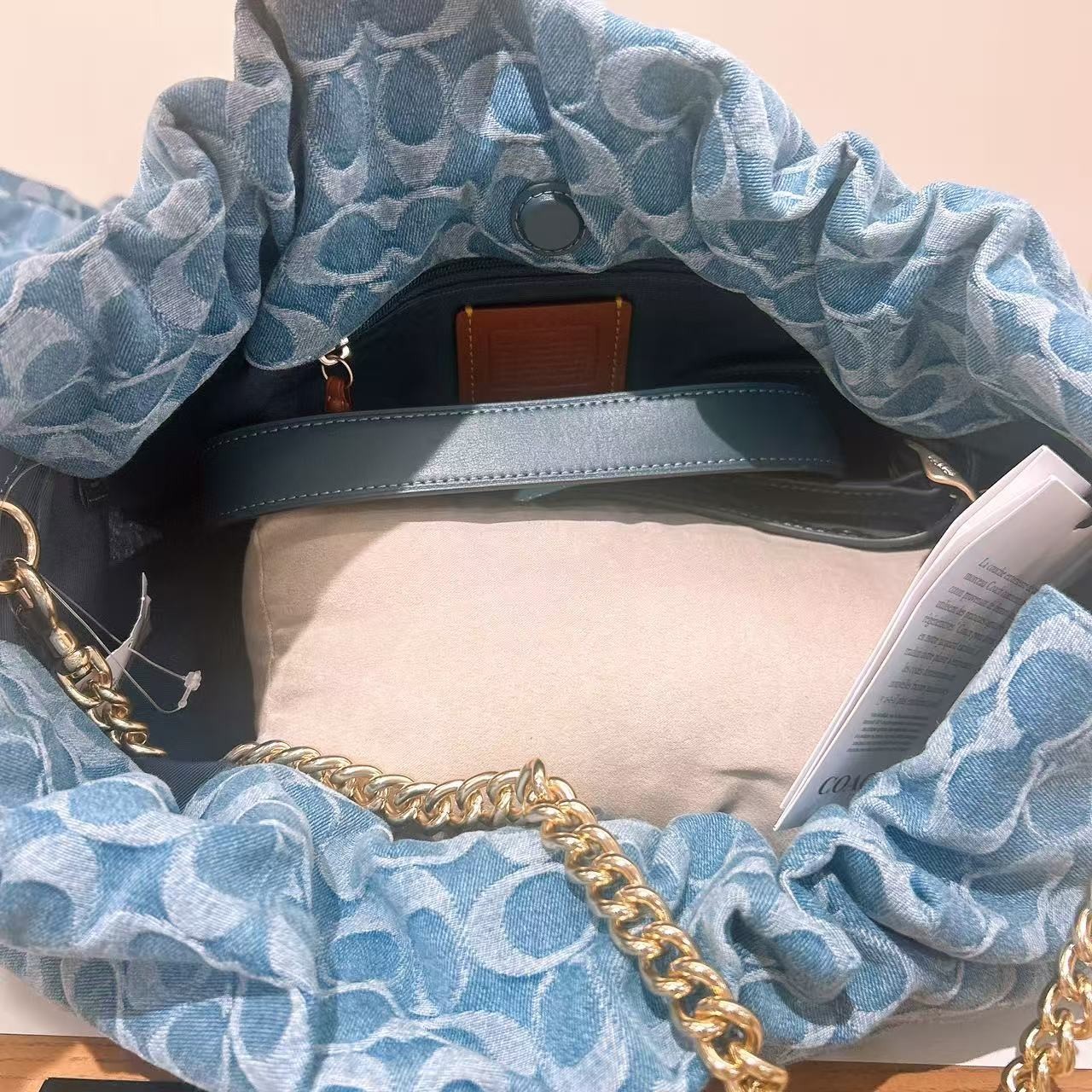 NWT Coach CDB97 Faye Large Shoulder Bag In Signature Denim Gold/Indigo