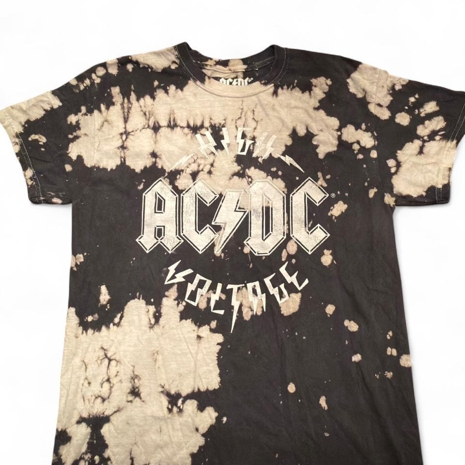 AC/DC High Voltage Bleach Tie Dye Graphic T-Shirt Black White S/M Mens Womens