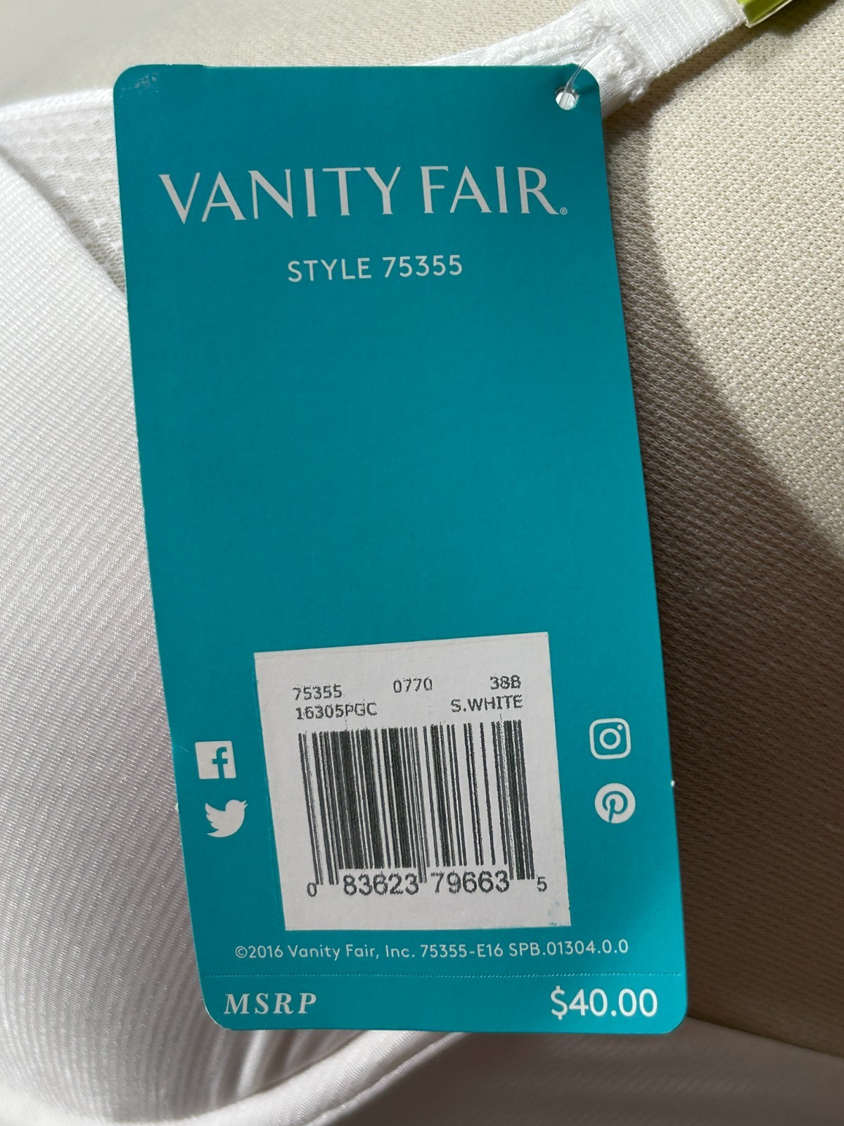 Vanity Fair T Shirt Bra 38B Underwire Cool Fabric No Poke Wire White 75355
