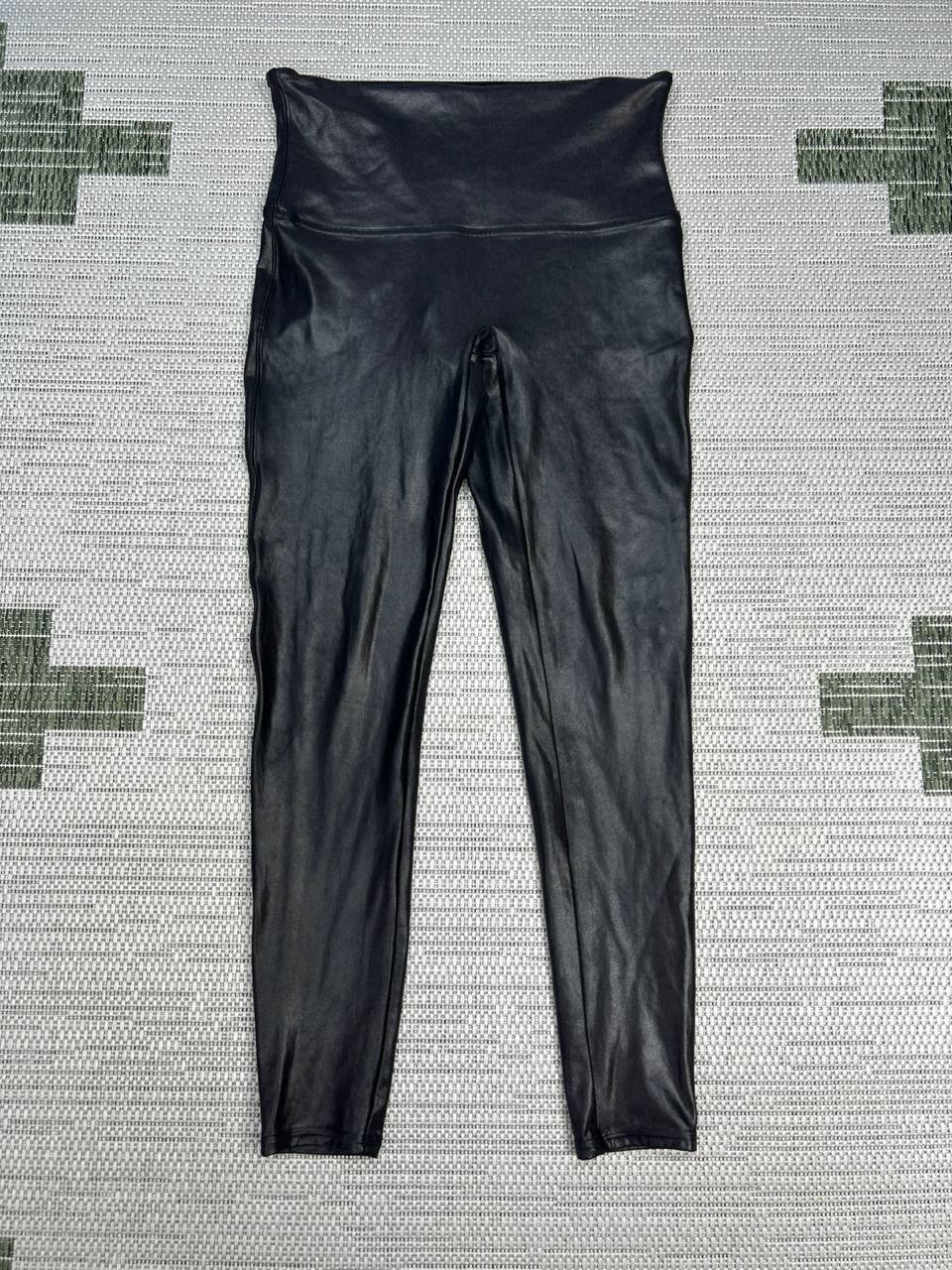 Spanx By Sara Blakely Faux Leather Leggings Womens XL Black Nylon Mid Rise