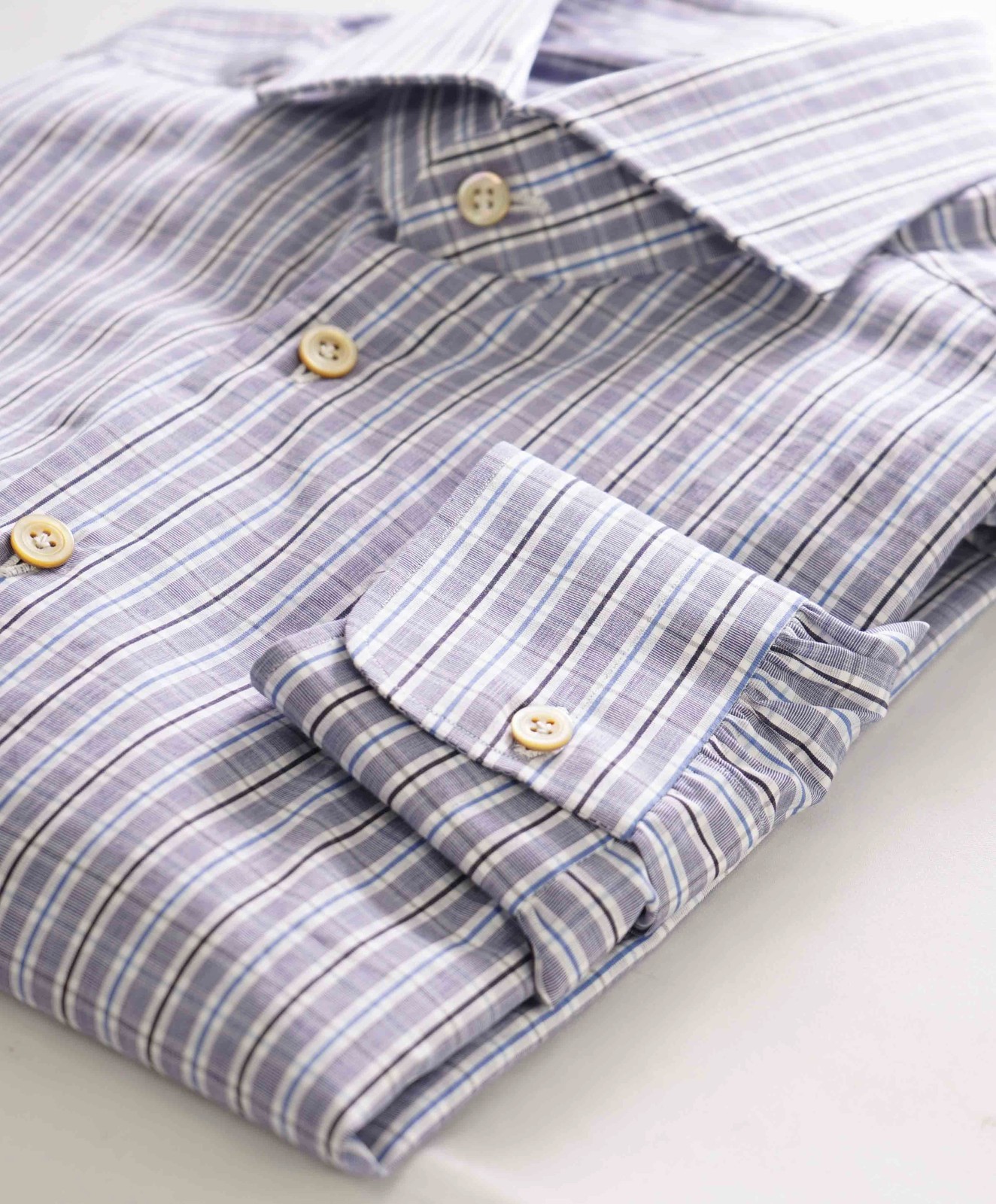 $995 KITON – BLACK Gray/Blue Check CUTAWAY Collar Button Down Shirt – 15.5 39