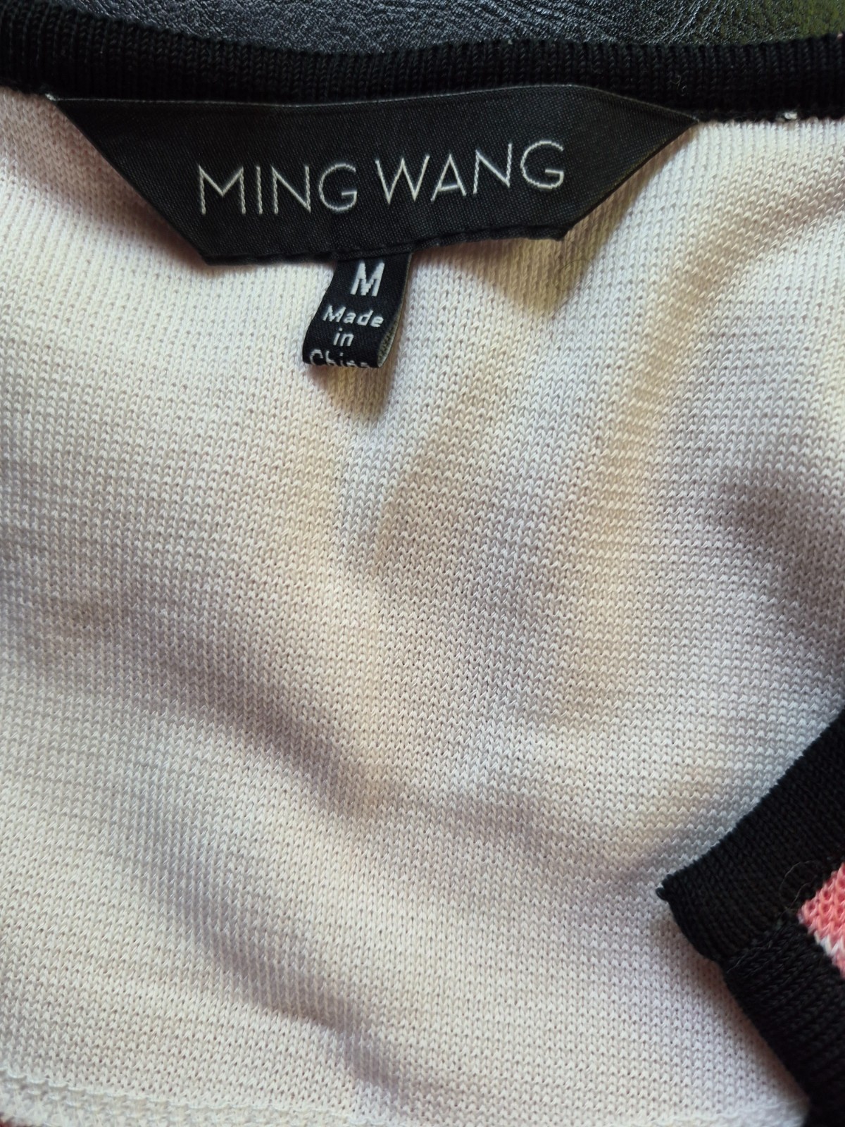 Ming Wang Open Front Cardigan Jacket Coral Salmon White Abstract Knit Size M