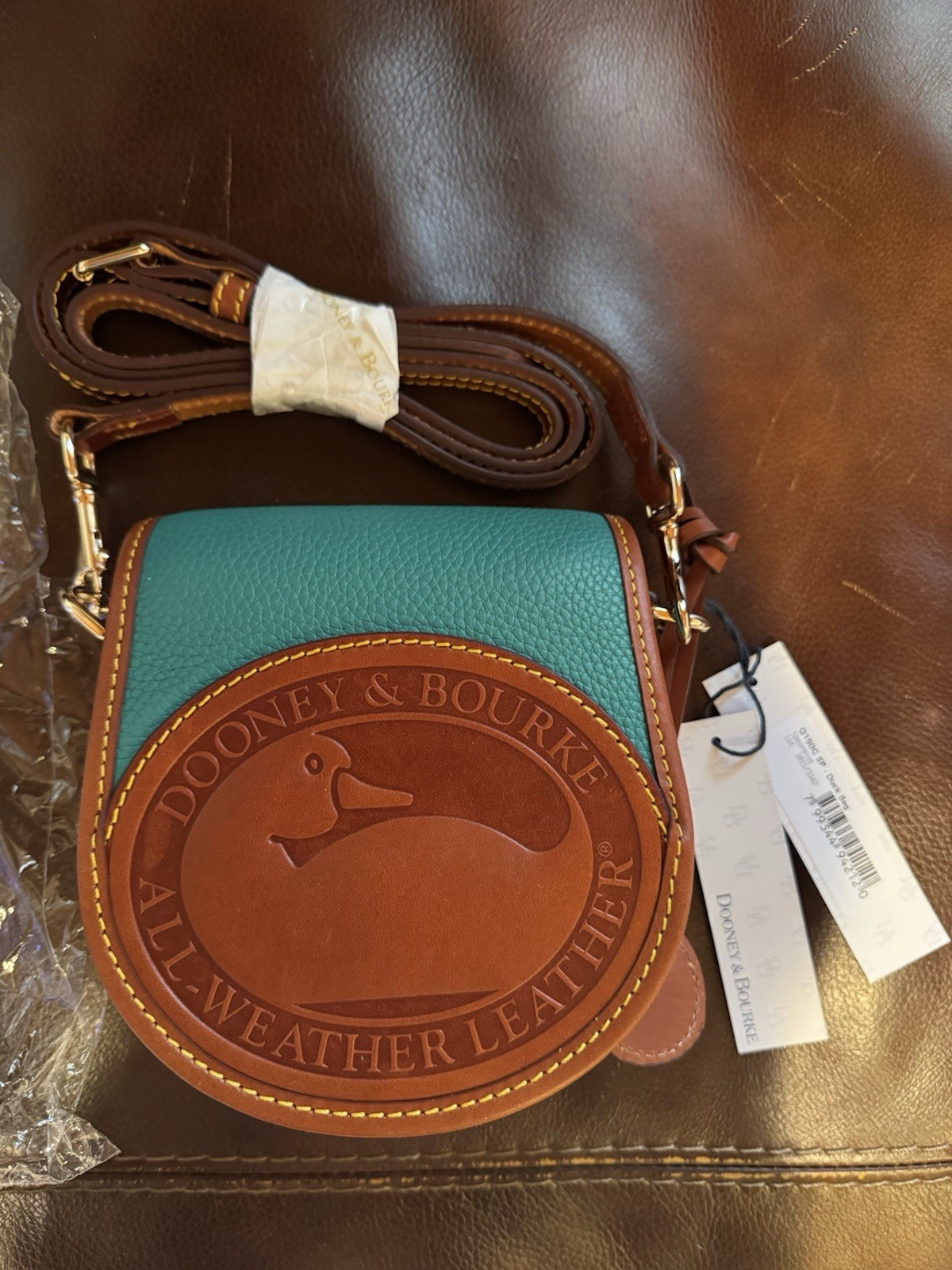 Dooney & Bourke All-Weather Leather Duck Bag Crossbody Snap Small Green/Brown