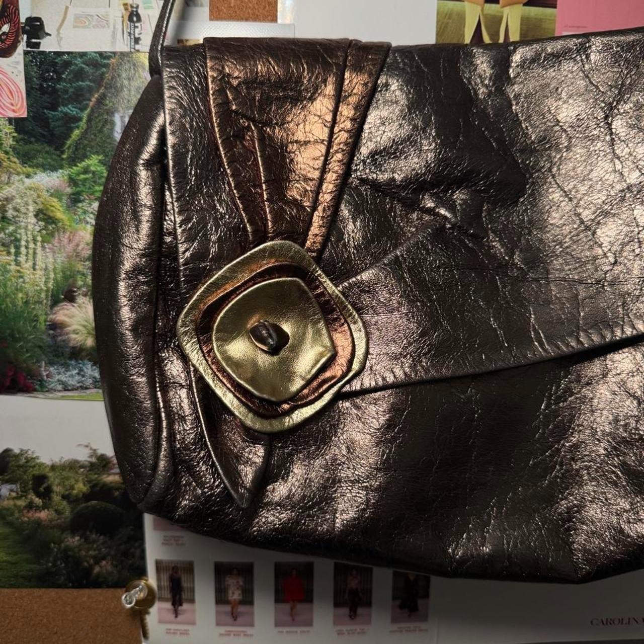 Vintage bronze/chocolate metallic Flap handbag