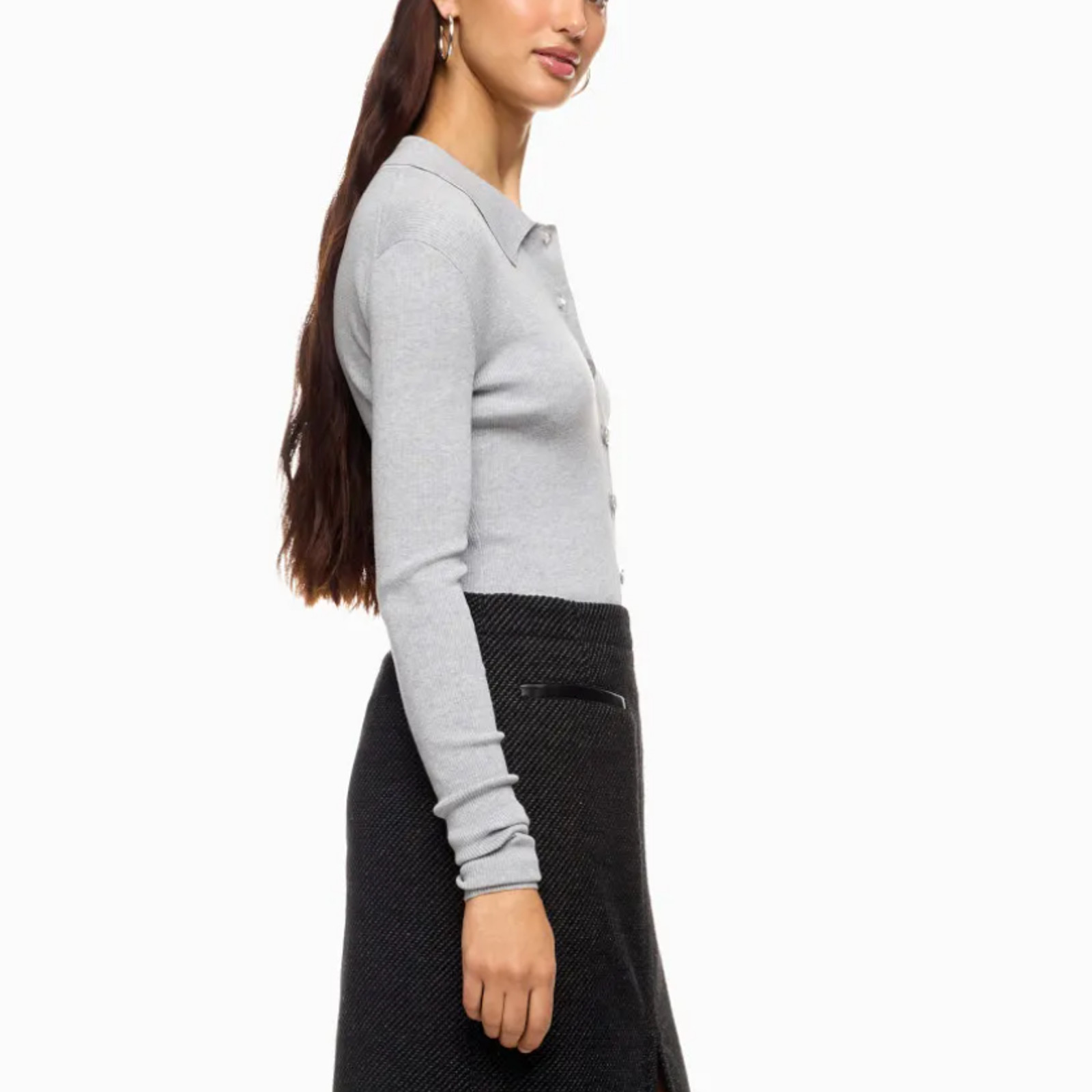 Michael Kors Gray Polo Sweater SMALL Fitted Cardigan Preppy Silk Cotton $300