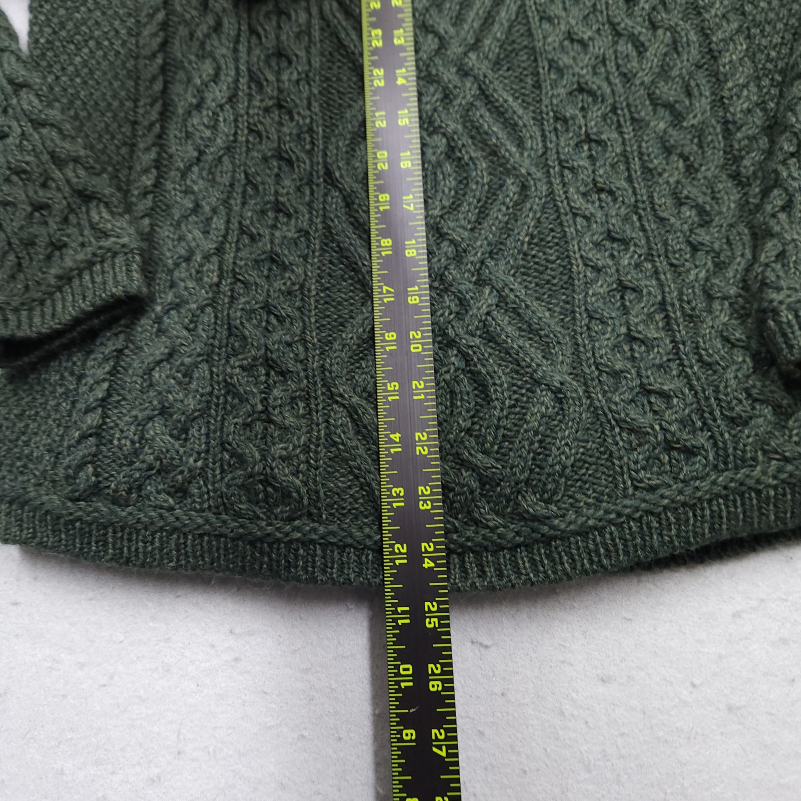 Aran Crafts Sweater Womens XL Green Merino Wool Cable Knit Cardigan Fisherman