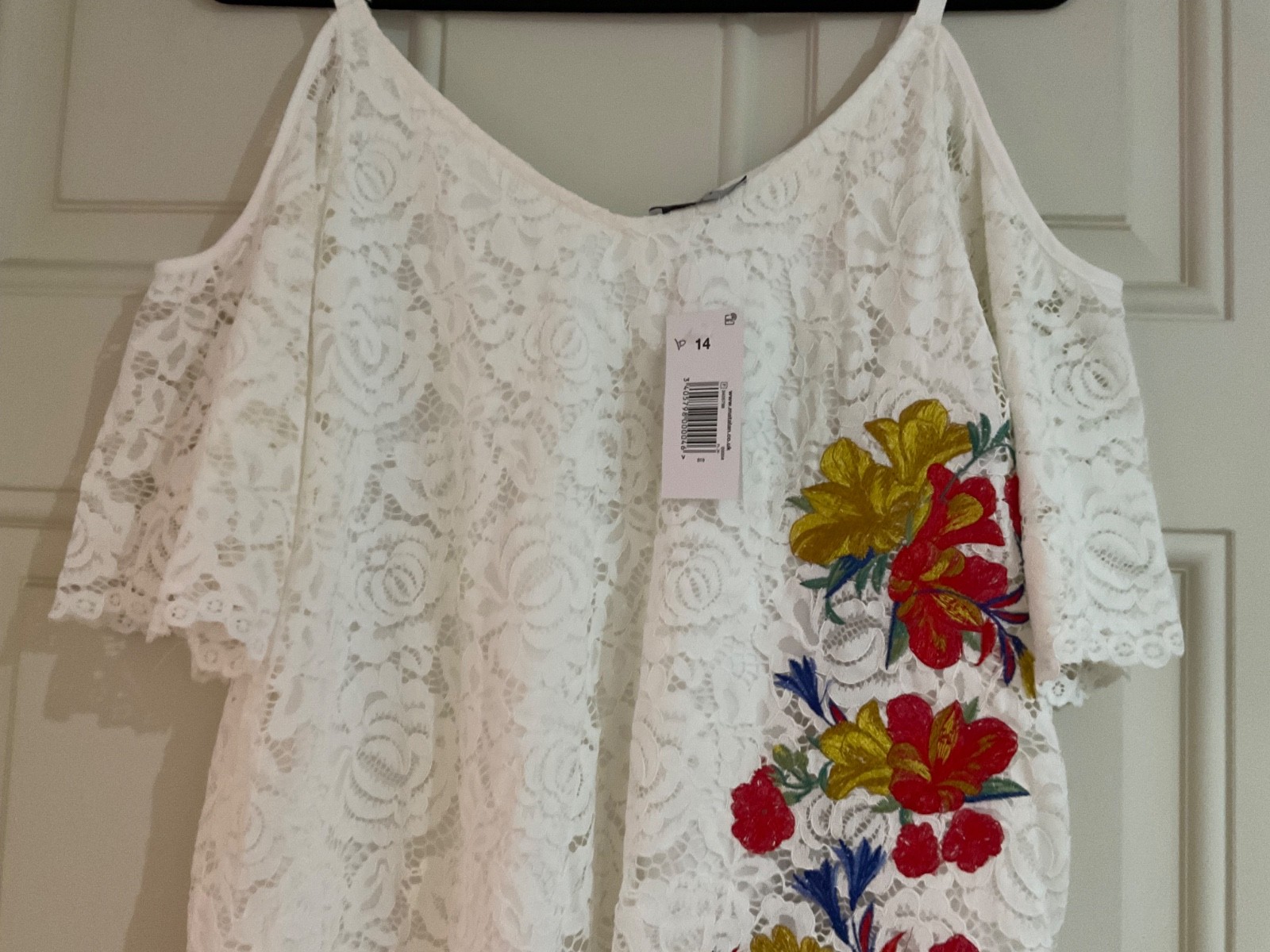 New Soon Matalan Lagenlook Ivory Floral Lace Stretch Blouson Top – Size 14 BNWT