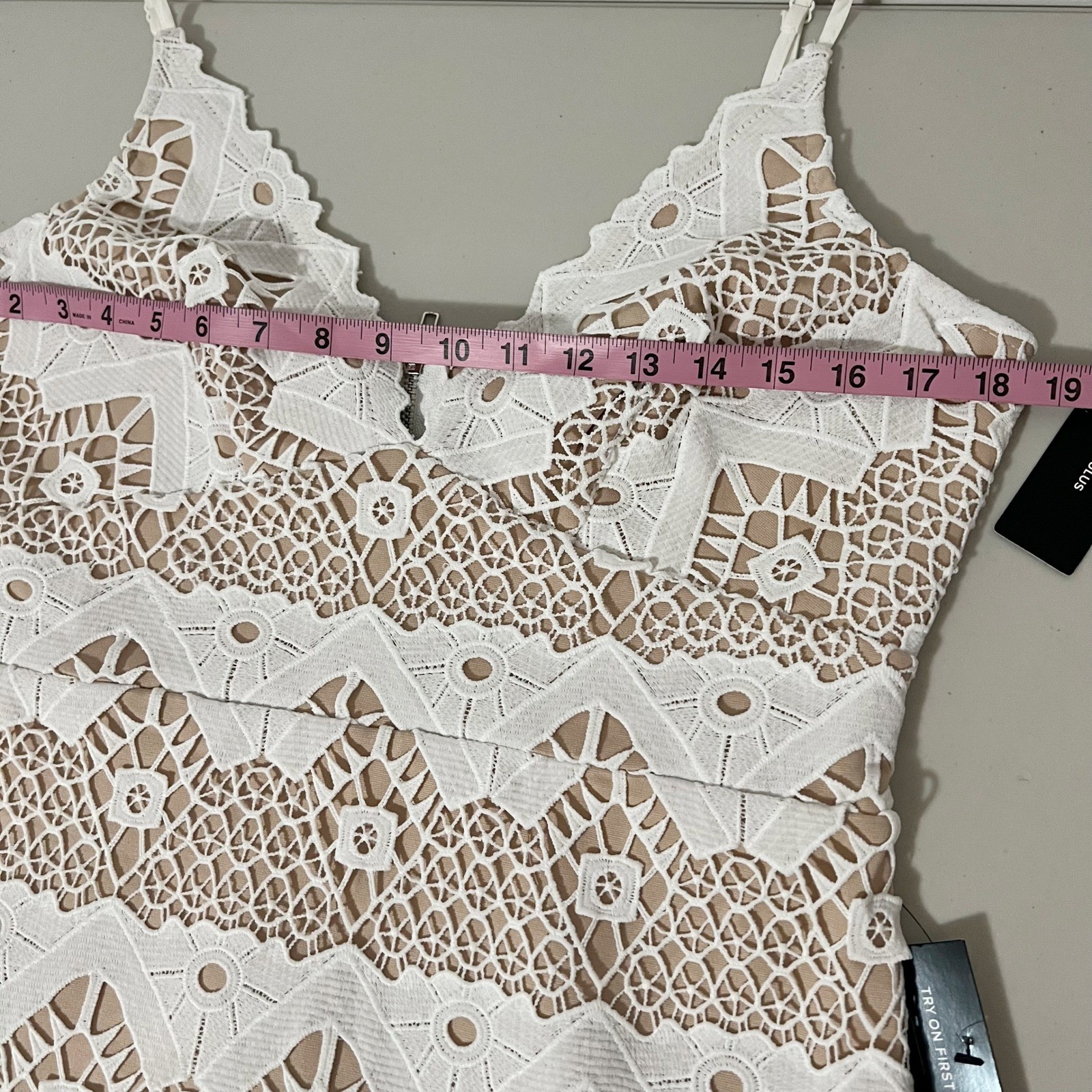Lulus Remarkable White Lace Bodycon Dress Mini Nude Lining Adjustable Strap